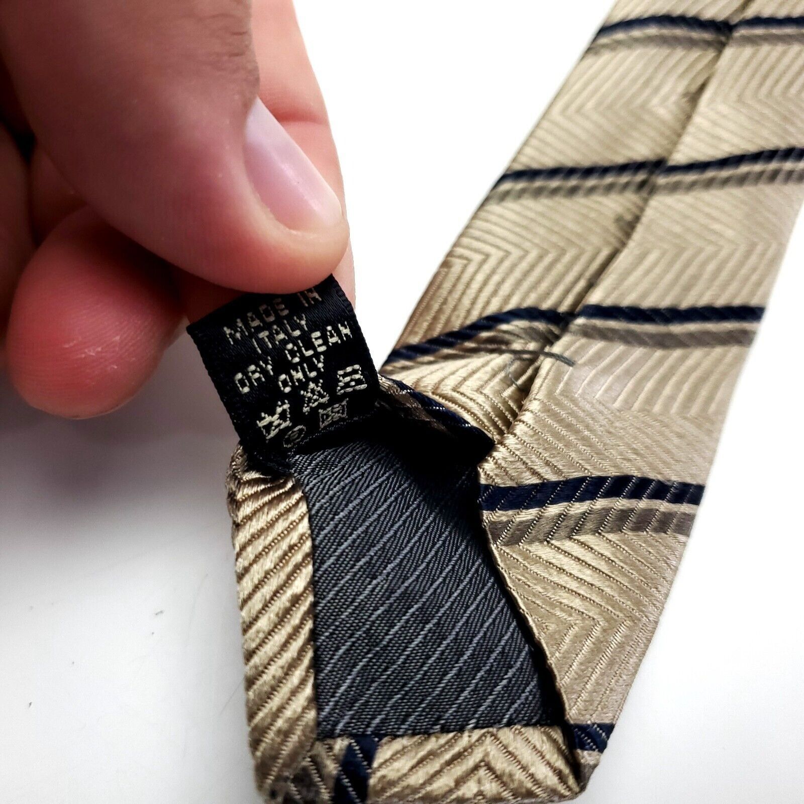Sarar Sarar Tan Striped Herringbone Woven Silk Tie Size ONE SIZE - 5 Thumbnail