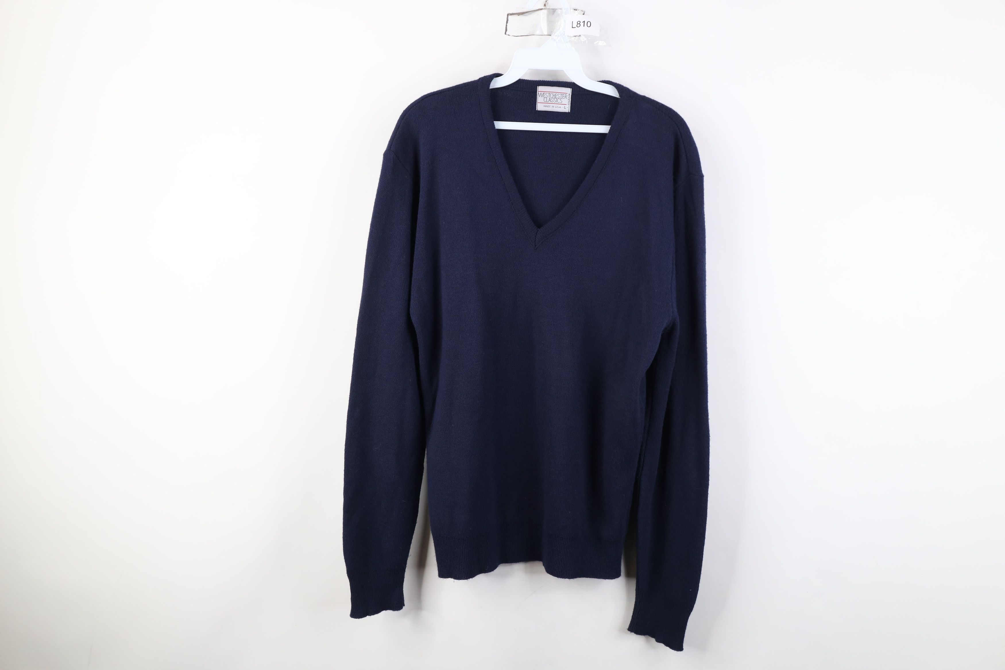 Vintage Vintage 70s Streetwear Knit V-Neck Sweater Navy Blue USA Size US L / EU 52-54 / 3 - 1 Thumbnail