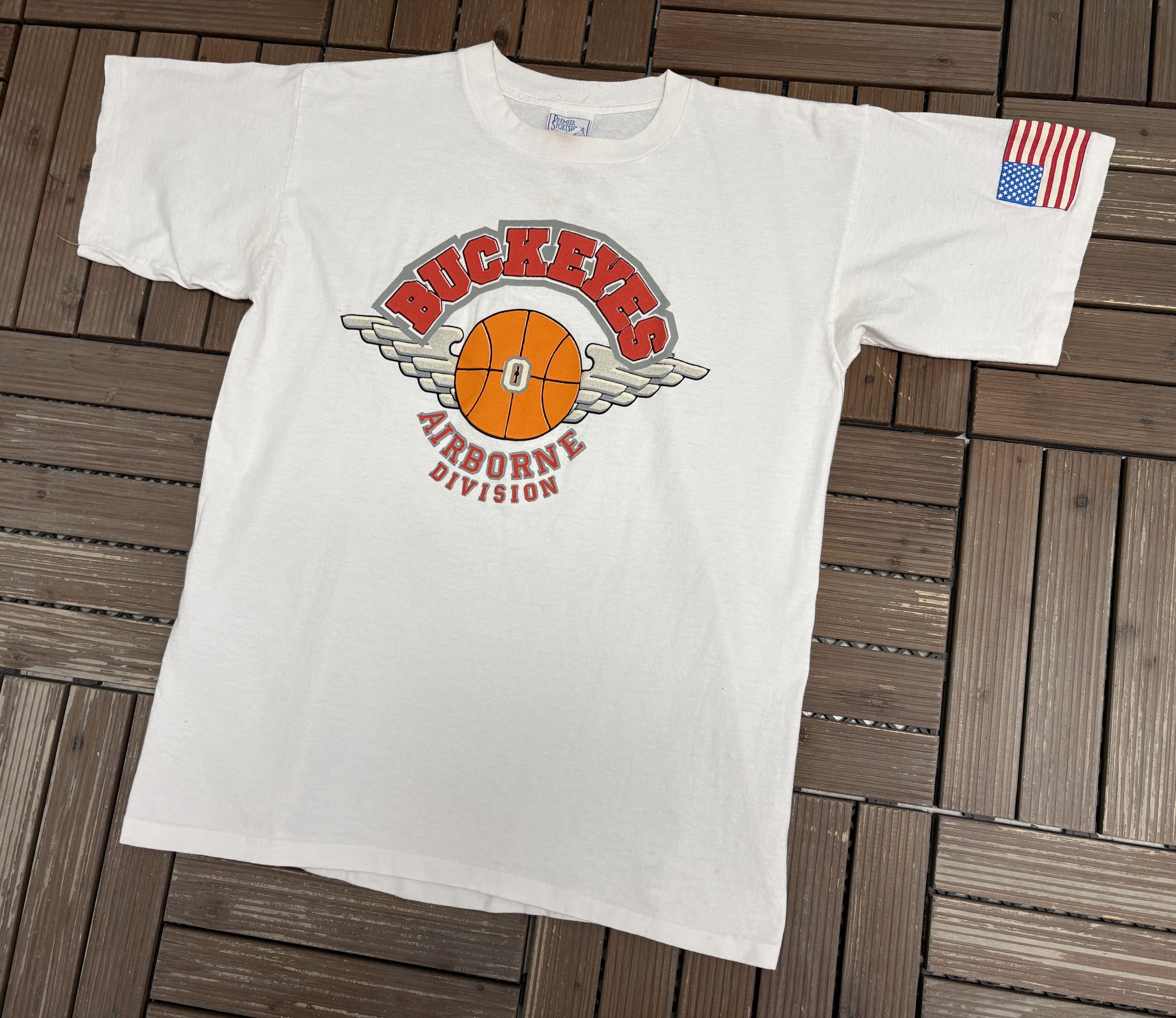 Vintage Buckeyes Airborne Division Vintage White T-Shirt Tee Size US L / EU 52-54 / 3 - 3 Thumbnail