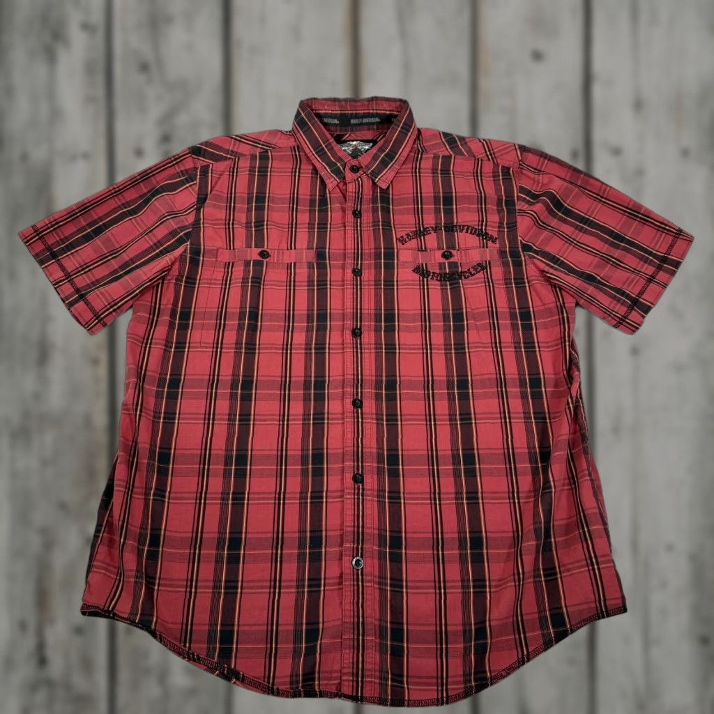 Harley Davidson Harley-Davidson Shirt Mens Large Red Plaid Button Up Motorcycle Biker Mechanic Size US L / EU 52-54 / 3 - 1 Thumbnail