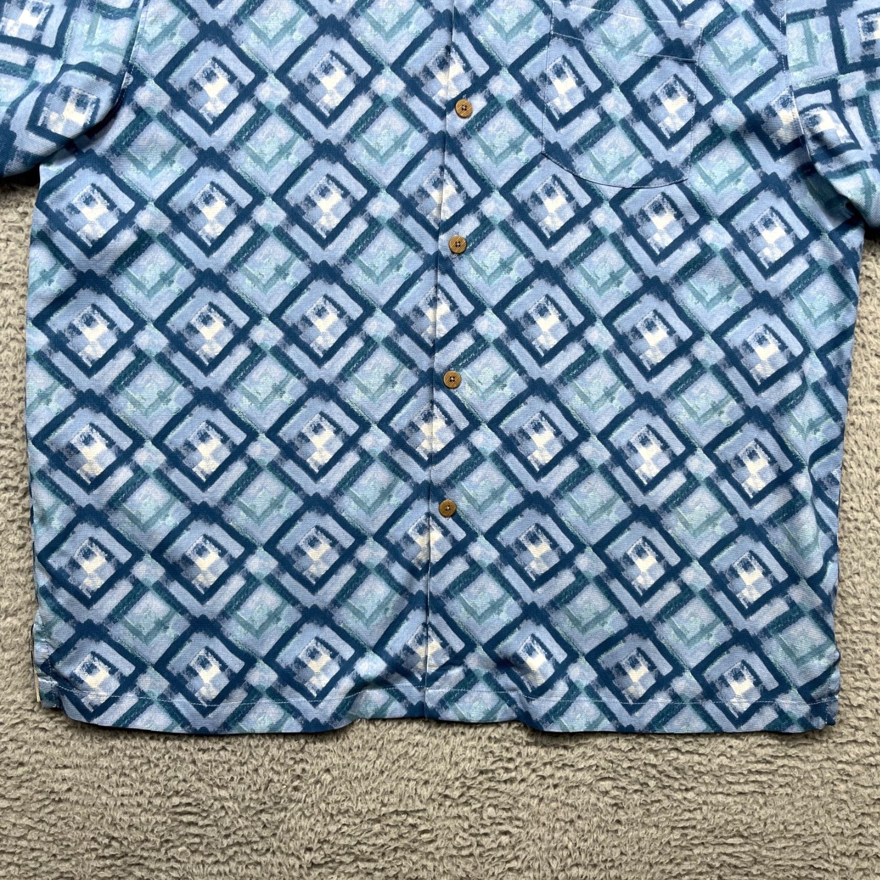 Tommy Bahama Tommy Bahama Camp Shirt Mens XL Blue Geometric Silk Hawaiian Loop Collar Cruise Shirt Size US XL / EU 56 / 4 - 5 Thumbnail