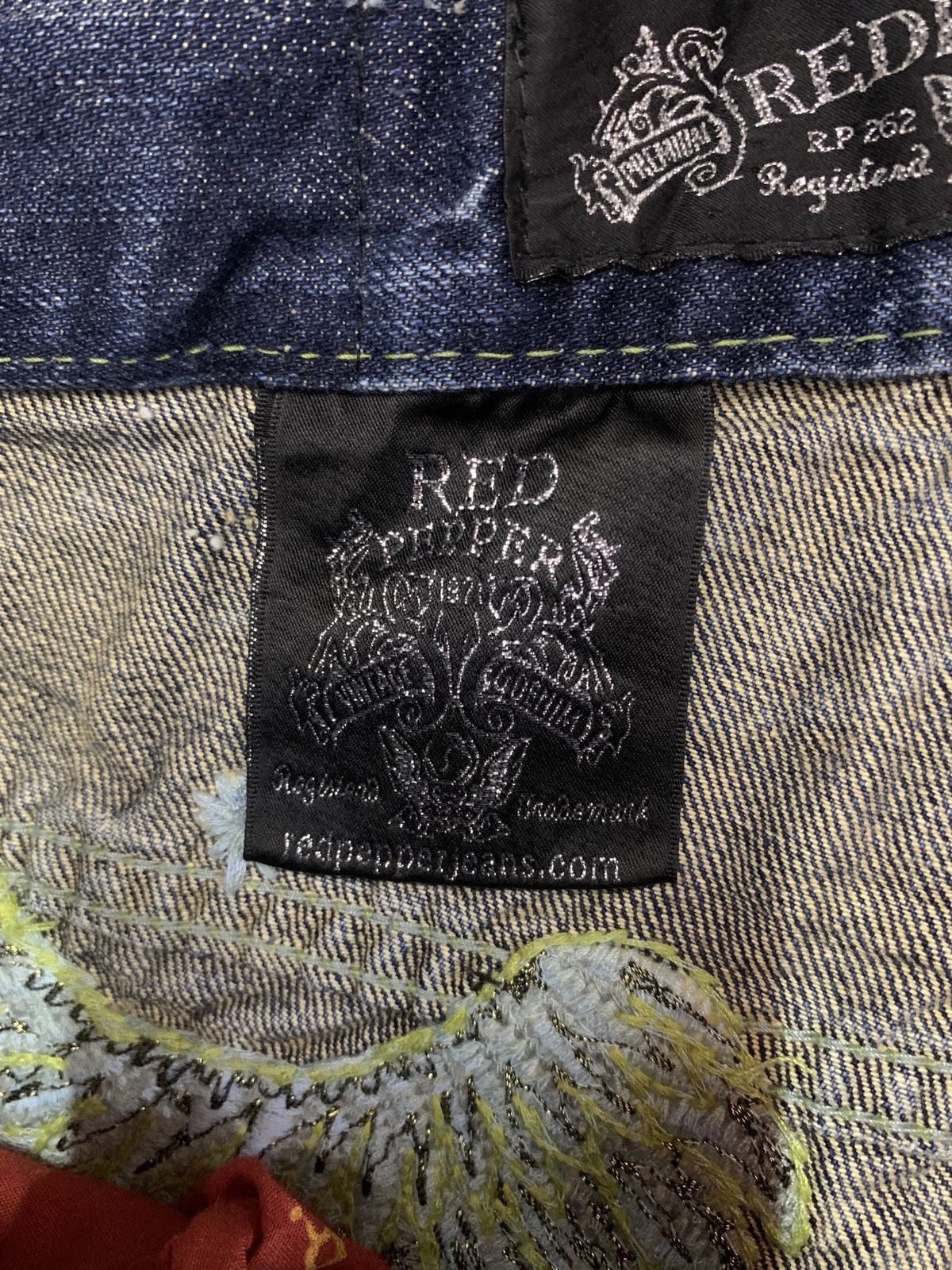 If Six Was Nine Y2K Red Pepper Denim Japan Wings Flared Jeans Size US 28 / EU 44 - 11 Thumbnail