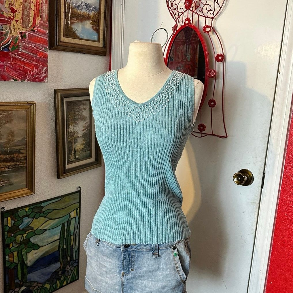 Other dfa new york sparkly pearl knit blue tank top Size L / US 10 / IT 46 - 1 Thumbnail