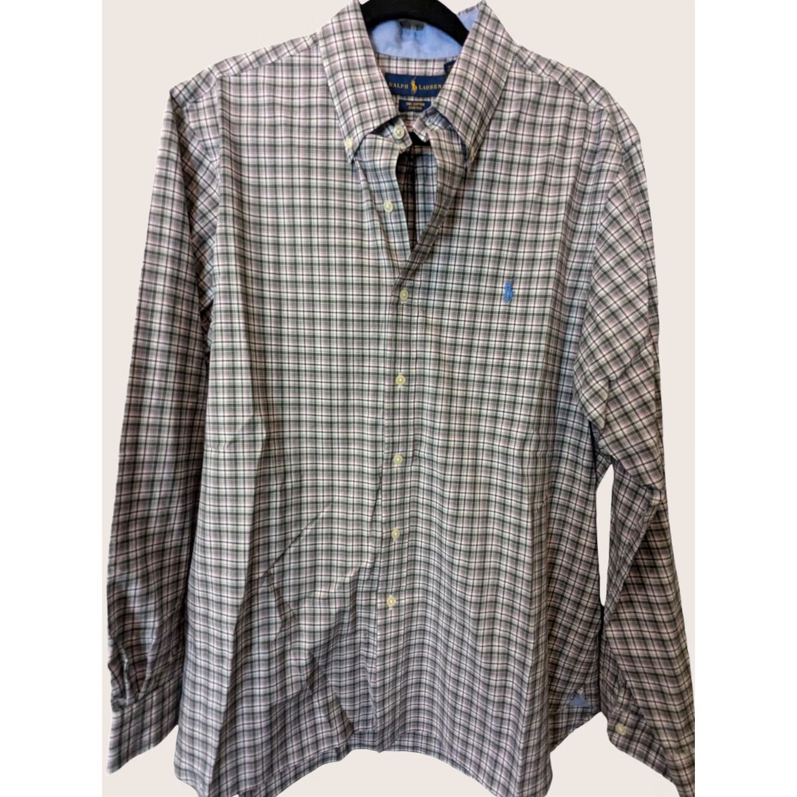 Ralph Lauren Ralph Lauren Mens Button-Down Shirt Plaid Gray Pink L/S Embroidered Logo Pony Casual Formal Size US L / EU 52-54 / 3 - 1 Thumbnail