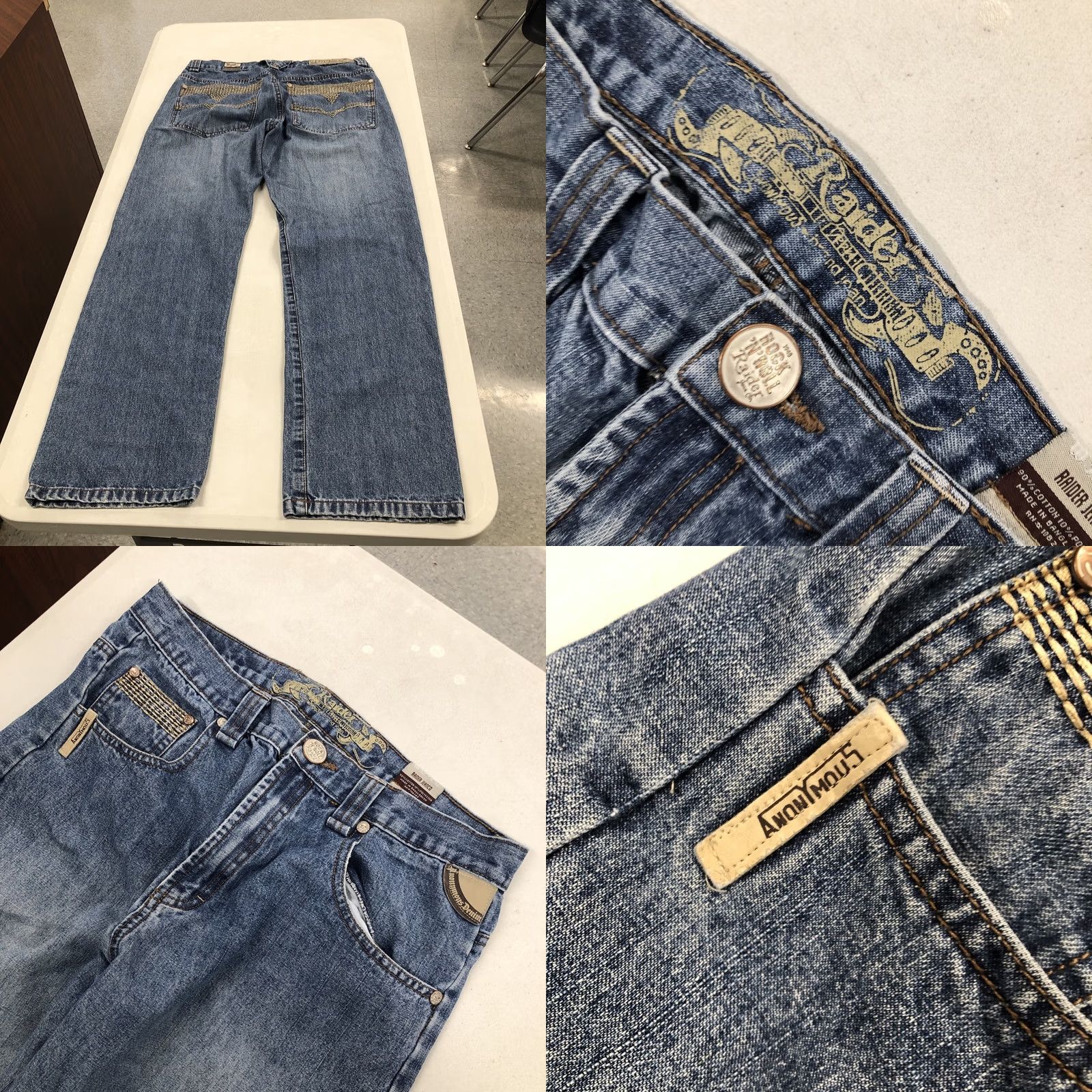 Vintage Raider Jeans Mens 32 x 29.5 Blue Baggy Embroidered Logo 5-Pocket Wide-Leg Distressed Hip Hop Skater Vintage Jeans Mens Regular Size US 32 / EU 48 - 8 Thumbnail