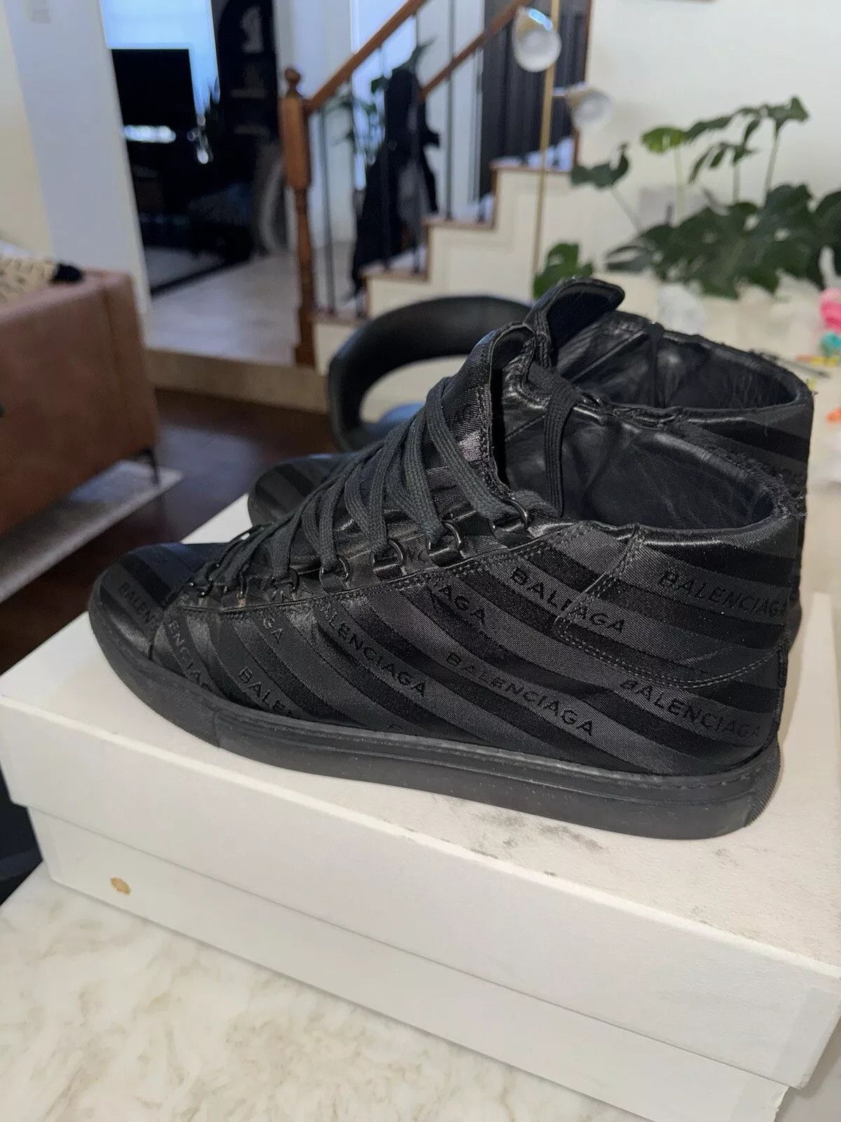 Balenciaga Balenciaga Arena Black 12 Leather High Tops Sneakers Size US 12 / EU 45 - 5 Thumbnail
