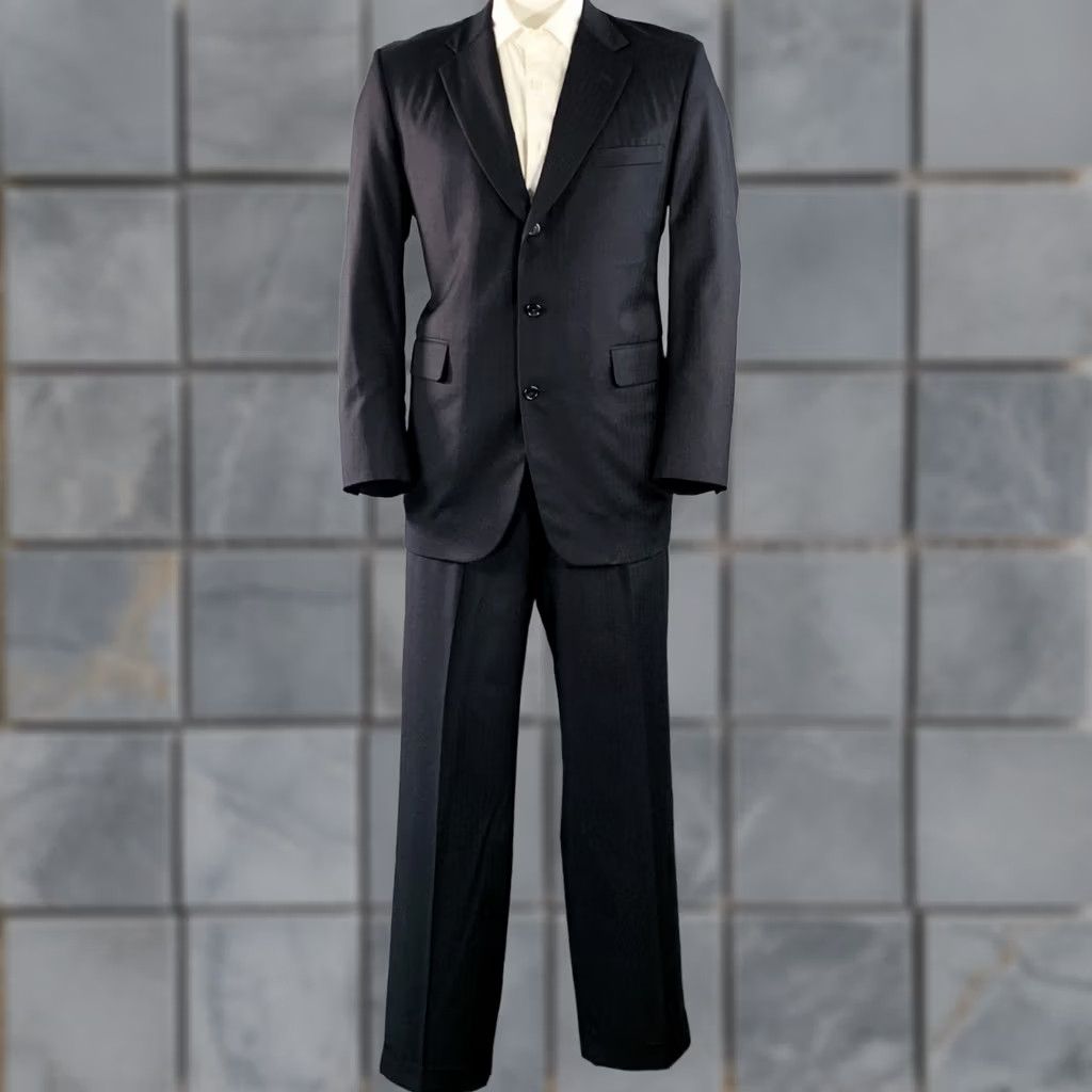 Vintage O'CONNELL'S Suit Size 42 Long Navy Herringbone Wool Notch Lapel Size 42R - 1 Thumbnail