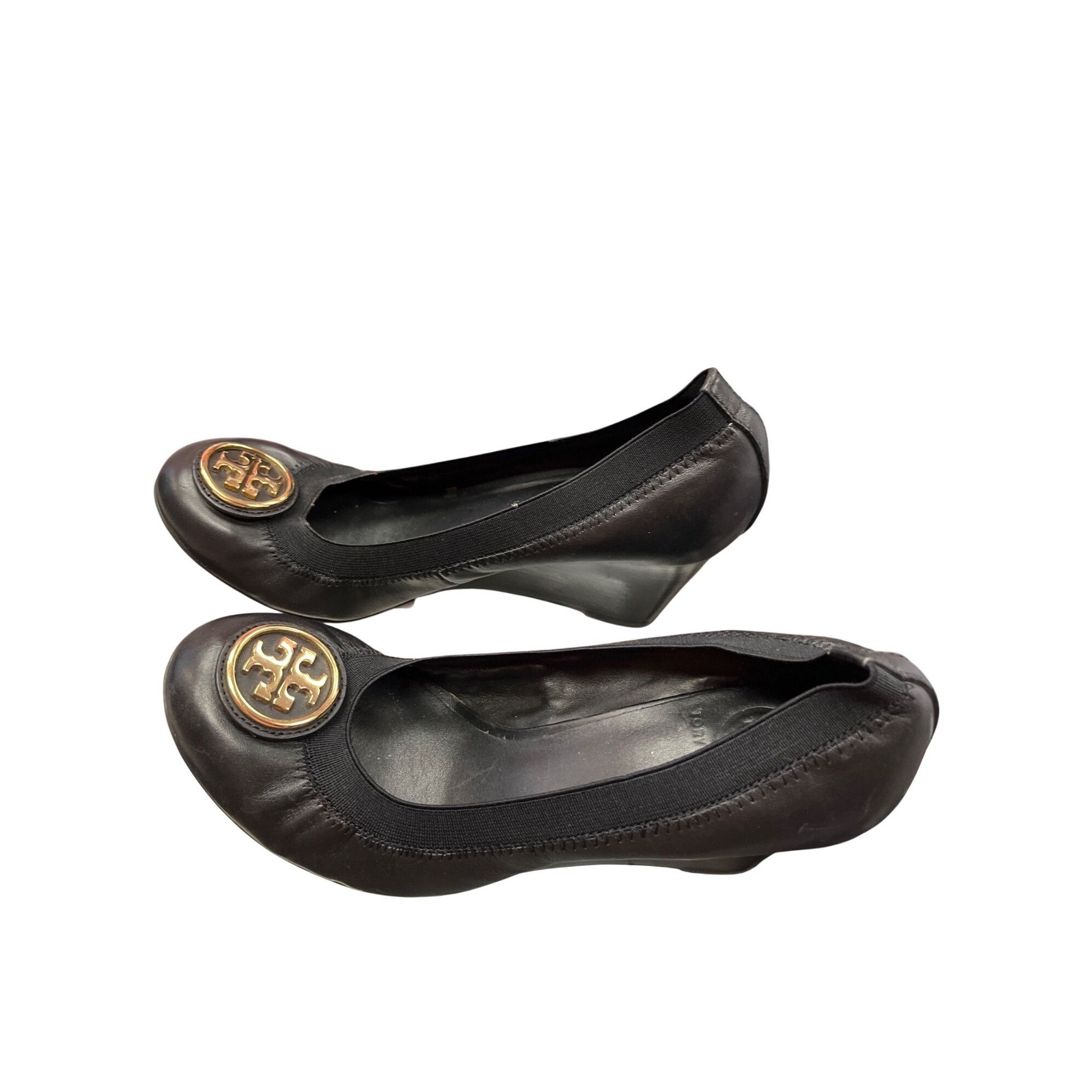 Tory Burch Tory Burch wms black leather slip wedge 2.5 heels shoes sz 8 Size US 8.5 / IT 38.5 - 4 Thumbnail