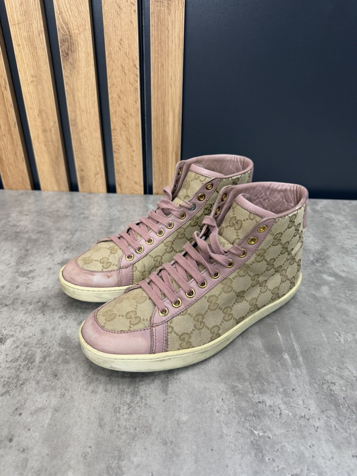 Gucci Gucci GG Monogram High Top Sneakers Pink Canvas Women Size US 8 / IT 38 - 1 Thumbnail