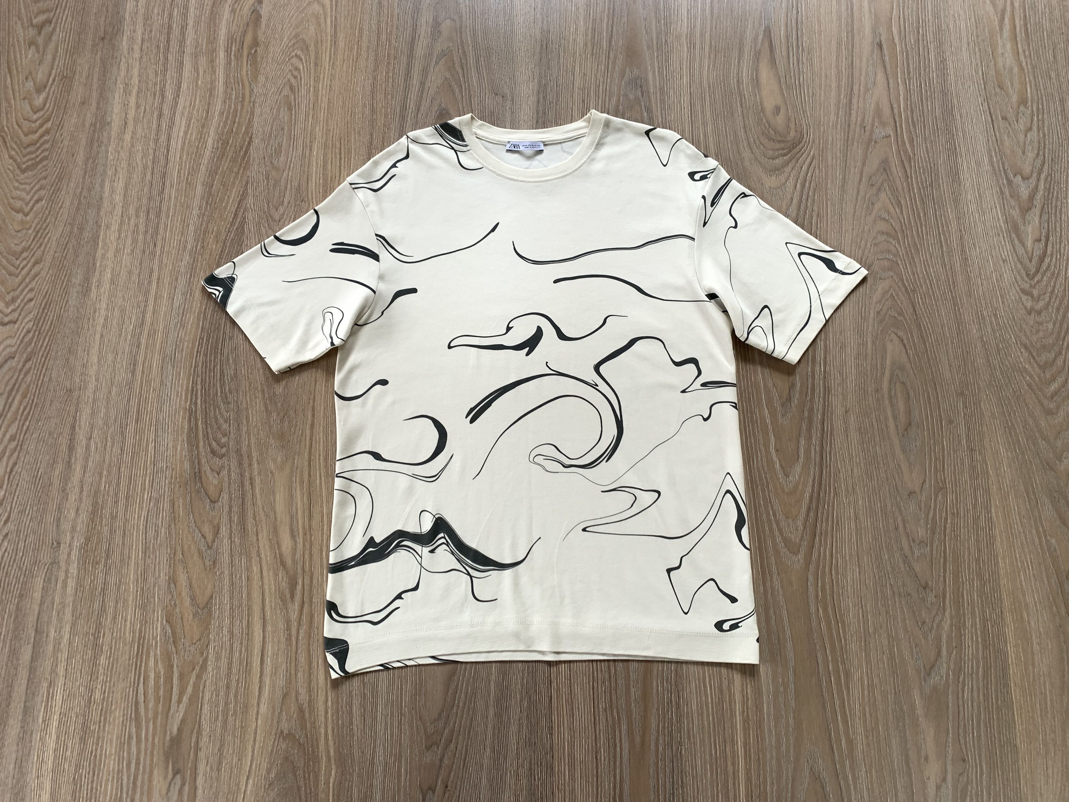Zara Zara Beige Cotton Printed T Shirt Size US M / EU 48-50 / 2 - 7 Thumbnail