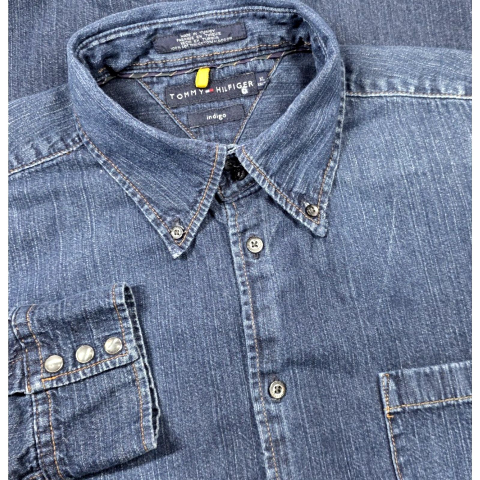 Tommy Hilfiger VINTAGE Tommy Hilfiger Denim Shirt XL Indigo Blue Pearl Snap Sleeve Button Western Size US XL / EU 56 / 4 - 2 Thumbnail