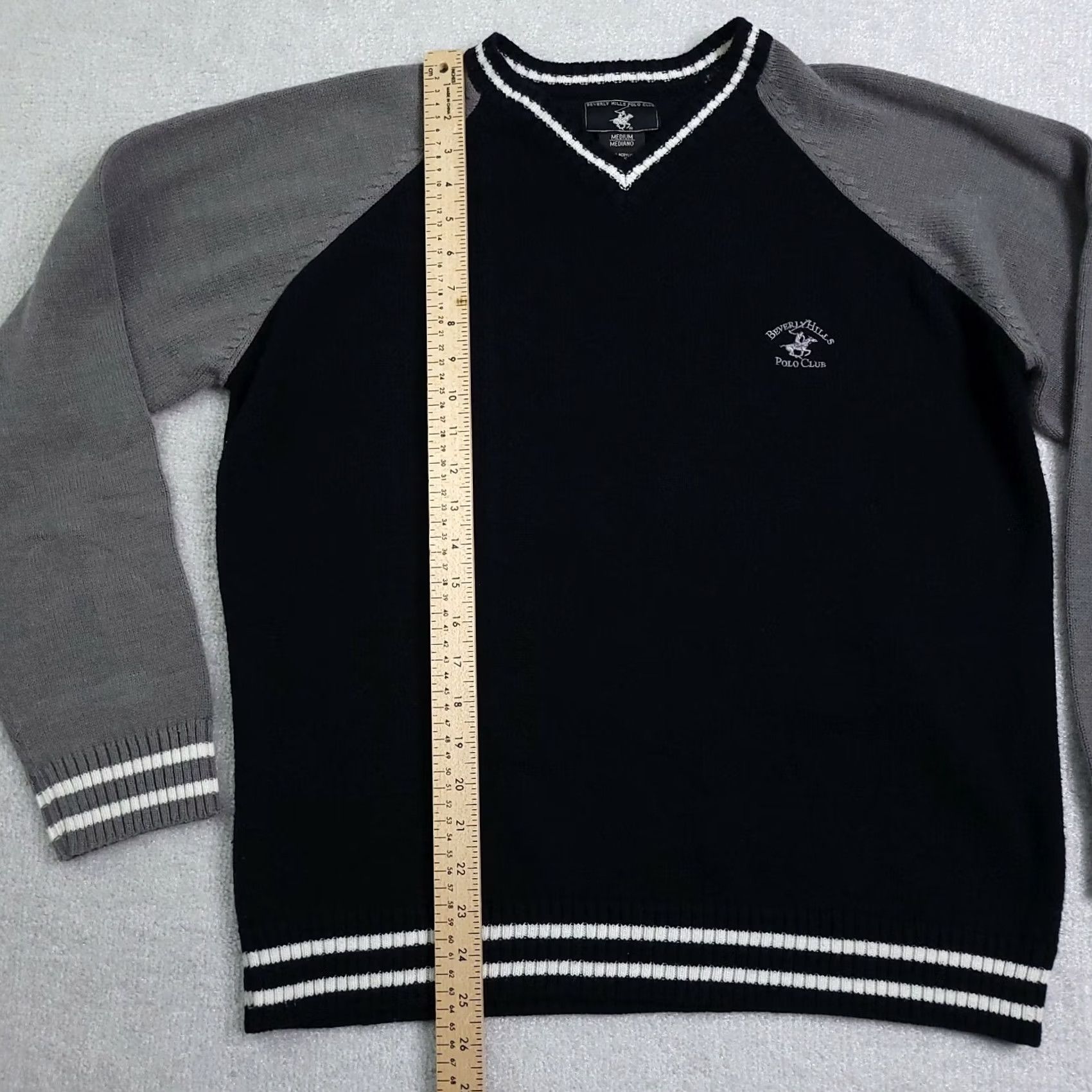 Beverly Hills Polo Club VINTAGE Beverly Hills Polo Club V Neck Sweater Men's Medium Black Logo Acrylic PullOver Knit Heavyweight 80s 90s Classic Mens Size US M / EU 48-50 / 2 - 6 Thumbnail