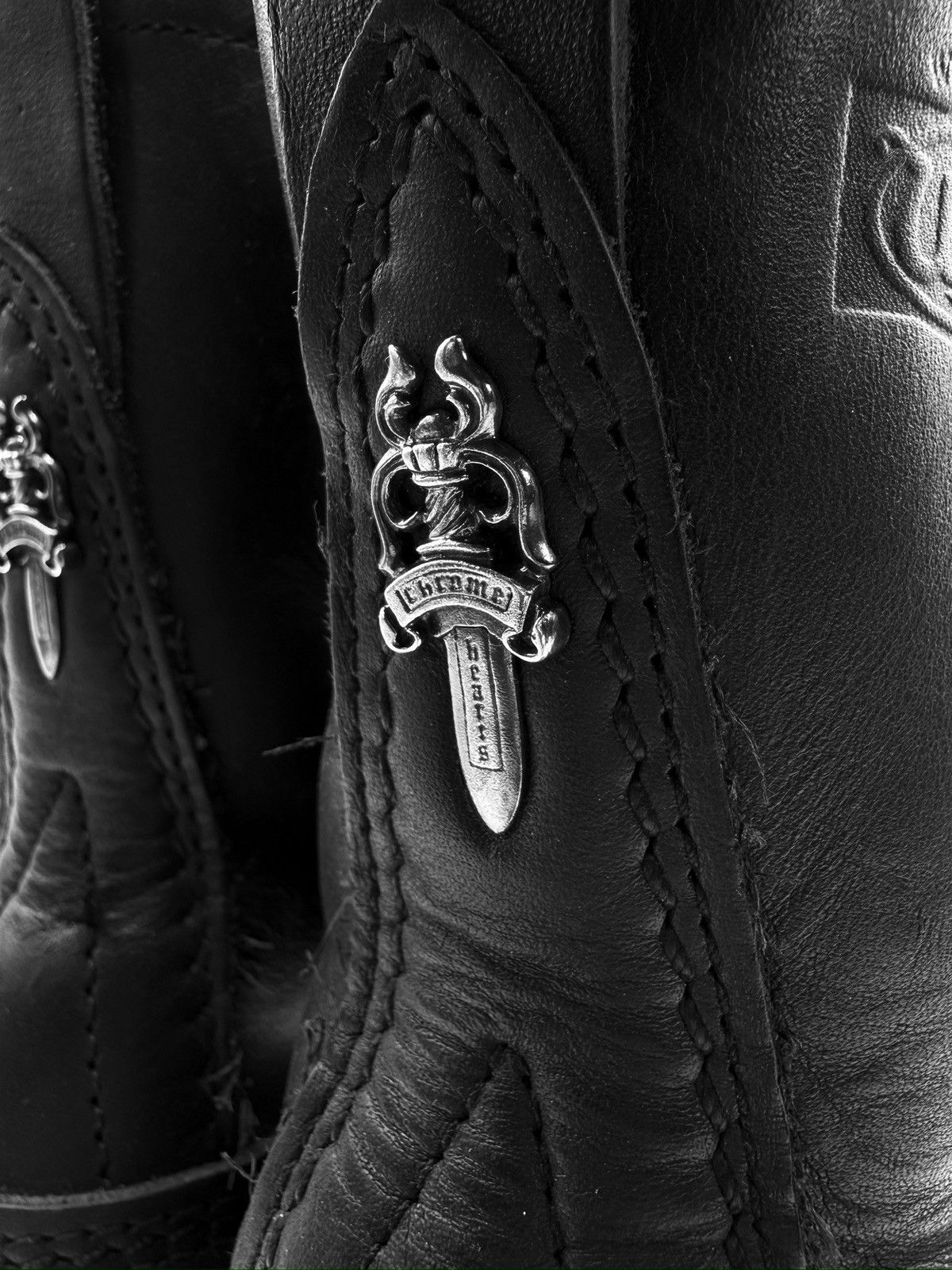 Chrome Hearts Chrome Hearts x Wesco Stomper Black Leather Hi-top Dagger Boots Size US 5.5 / EU 38 - 4 Thumbnail