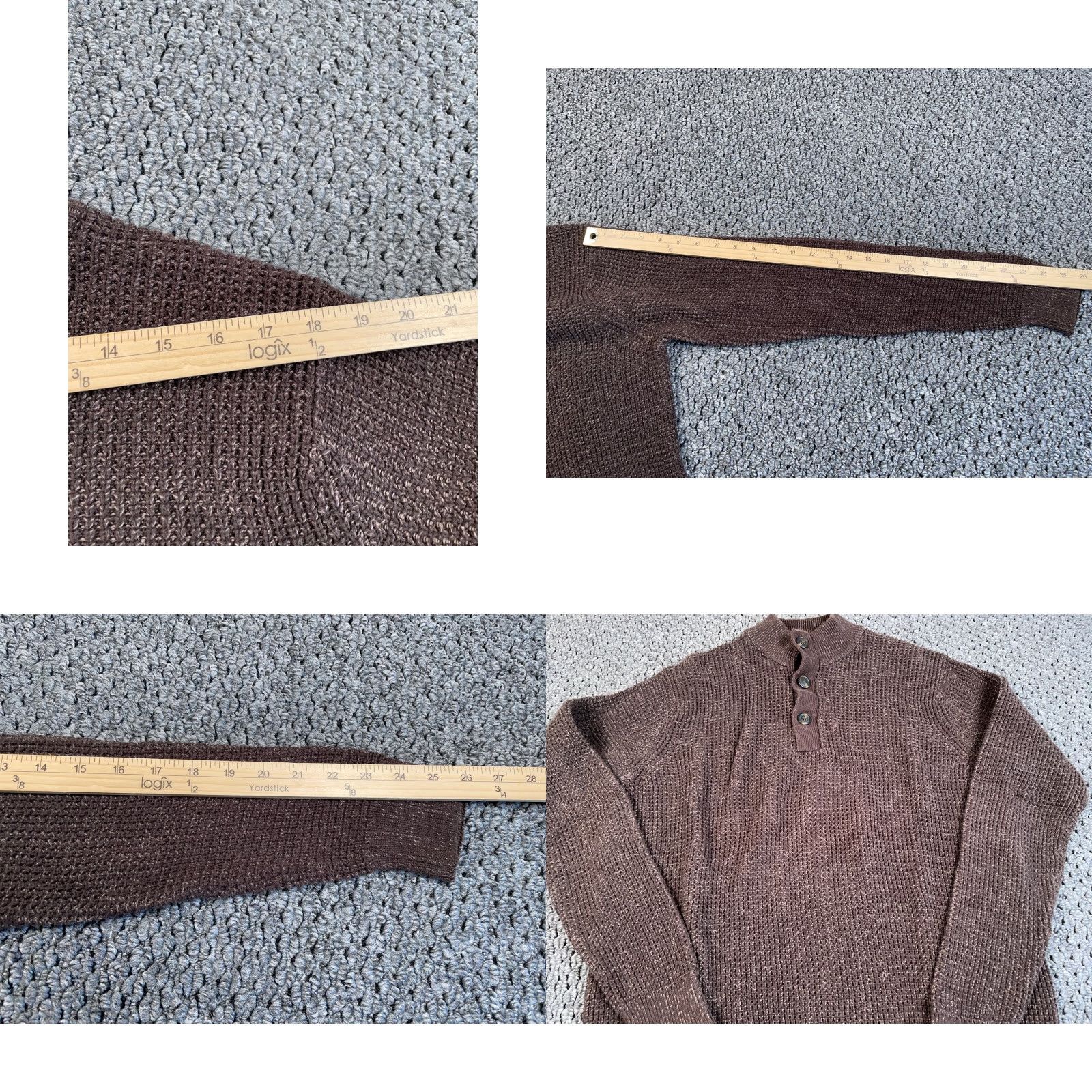 Vintage VINTAGE Henley Sweater Shirt Men Large Brown 90s Chunky Knit Mock Neck Heavyweight Cotton Retro Size US L / EU 52-54 / 3 - 8 Thumbnail
