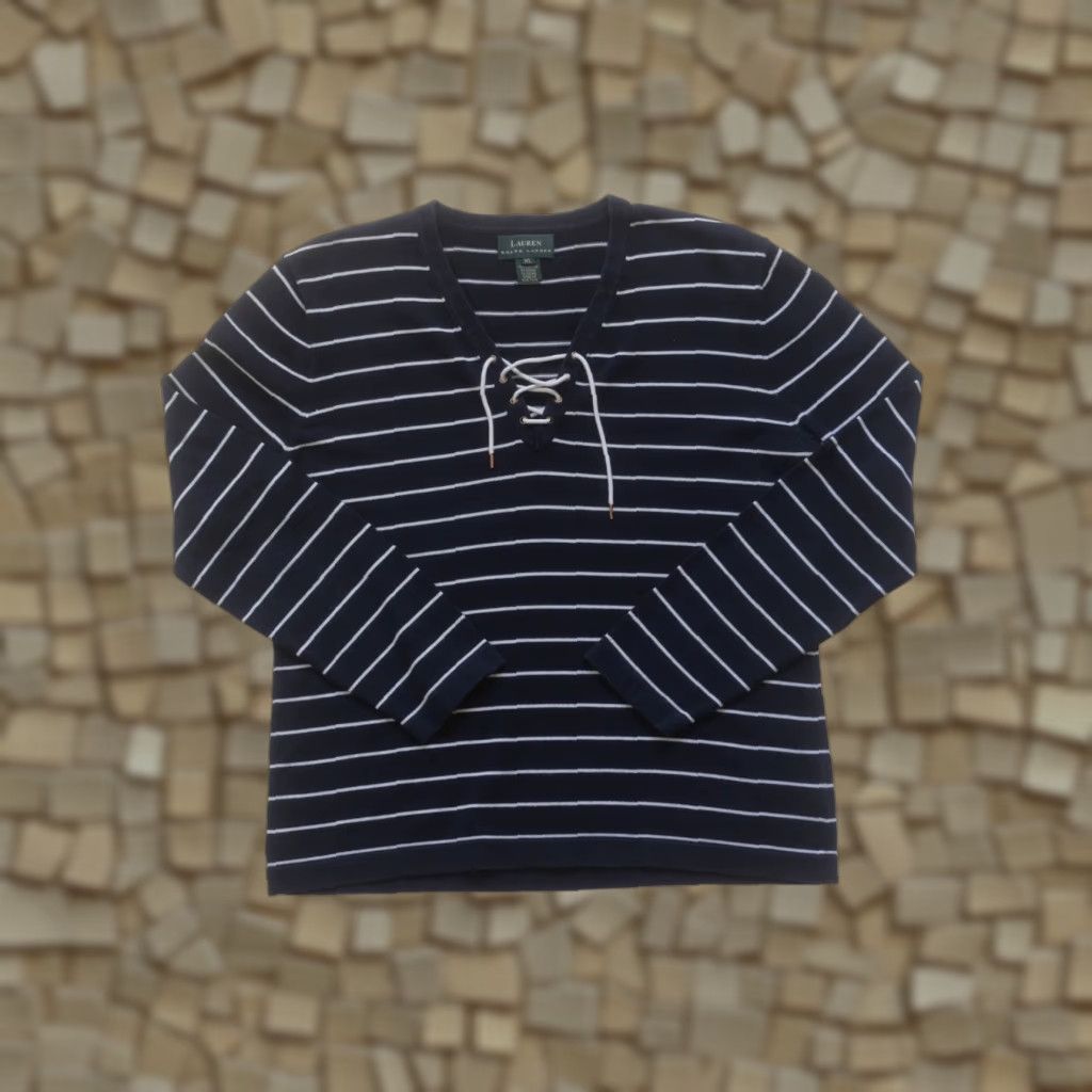 Ralph Lauren VINTAGE LAUREN RALPH LAUREN NAUTICAL HONG KONG TIE LACE UP STRIPE BLUE SHIRT SZ XL Size XL / US 12-14 / IT 48-50 - 1 Thumbnail