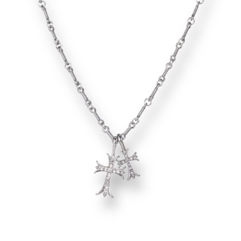 Other CZ Double Cross Pendant Necklace for Men Women Hip Hop Style Size ONE SIZE - 1 Thumbnail