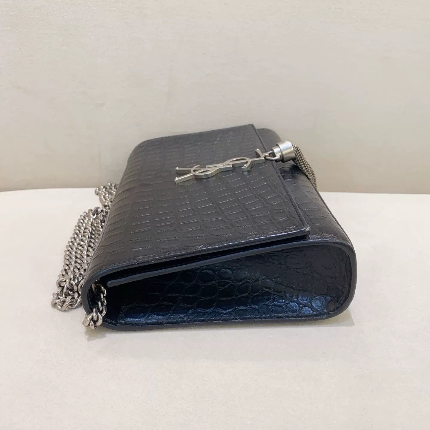 Yves Saint Laurent YSL Black Silver Croc-embossed Chain Bag Size ONE SIZE - 4 Thumbnail