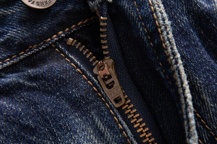 Japanese Brand × Jean Men's dark blue American distressed washed straight jeans Size US 34 / EU 50 - 5 Thumbnail