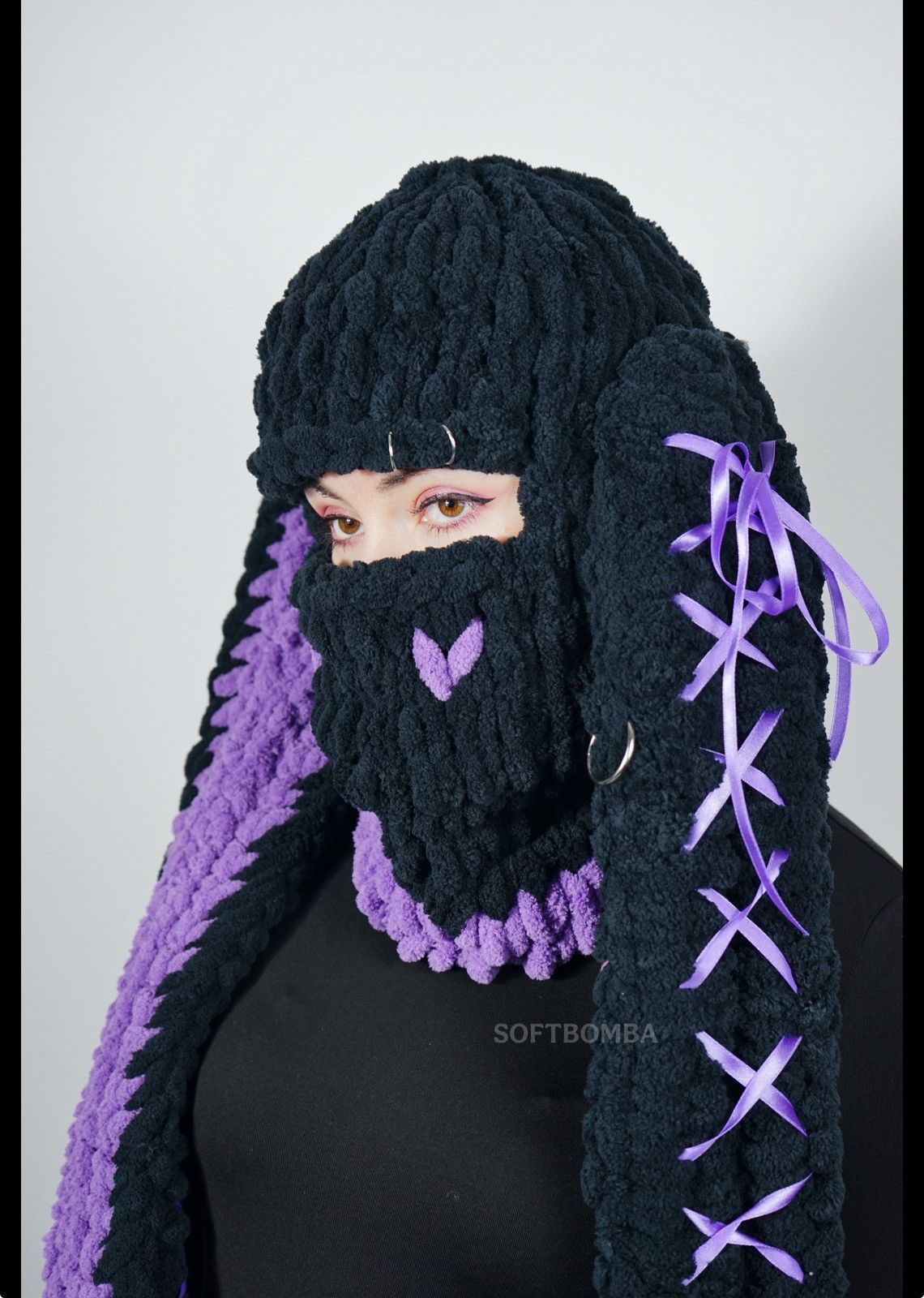 Handmade Bunny balaclava with ears . Pink beanie bunny. Ski mask Size ONE SIZE - 3 Thumbnail