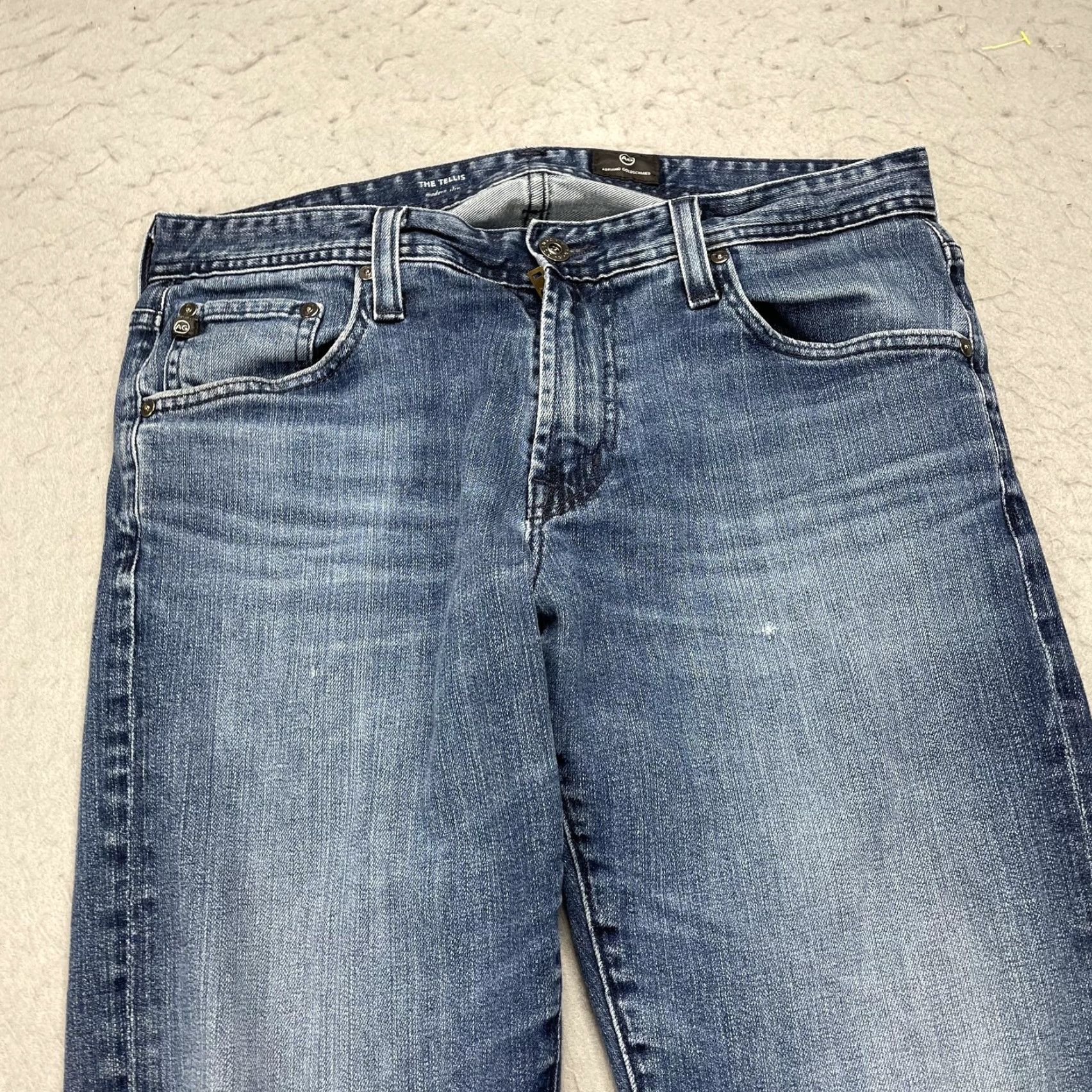 Vintage AG Adriano Goldschmied The Tellis Jeans Slim Straight 32x31 Blue Denim Stretch Mens Modern Straight Leg Size US 32 / EU 48 - 3 Thumbnail