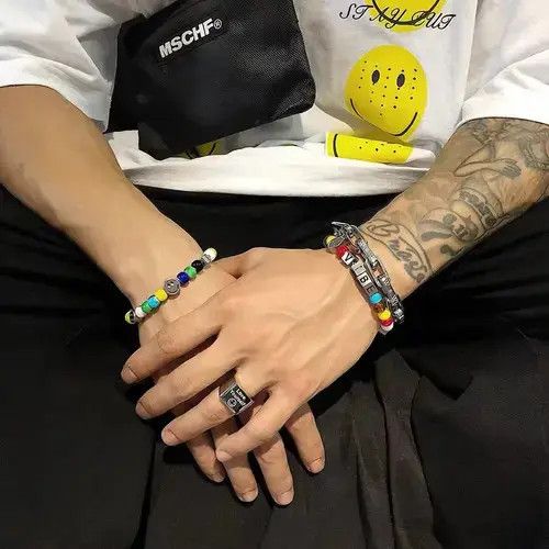 VIBE Colored beads bracelet two smiley faces1 Size ONE SIZE - 1 Thumbnail