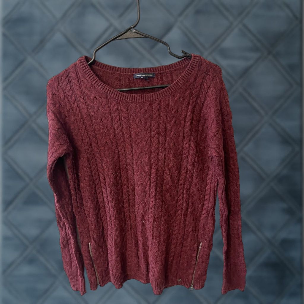American Eagle Outfitters American Eagle Outfitters Sweater Women M Maroon Cable-Knit Round Neck Pullover Cotton Wool Acrylic Nylon Size M / US 6-8 / IT 42-44 - 1 Thumbnail