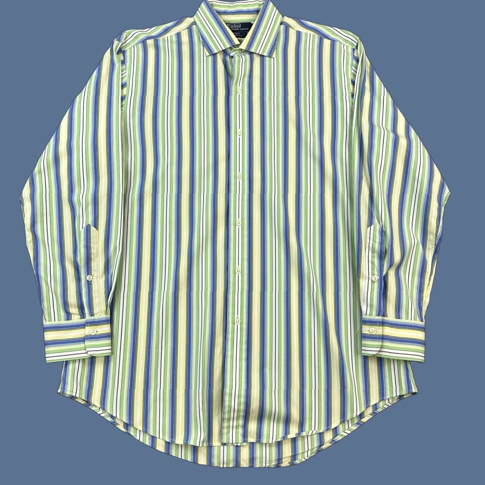 Polo Ralph Lauren VINTAGE Polo Ralph Lauren Shirt Mens L Green Blue Striped Regent Custom Fit Shirt Size US L / EU 52-54 / 3 - 1 Thumbnail