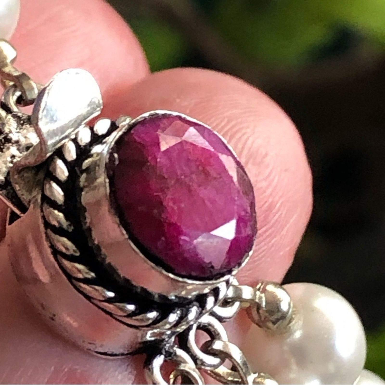 Handmade Handcrafted triple strand Pearl genuine ruby necklace Size ONE SIZE - 14 Thumbnail