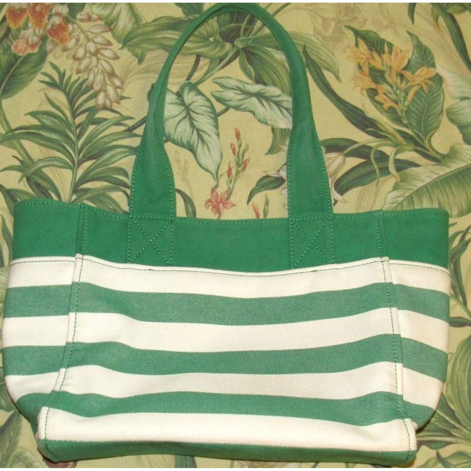 Vintage KATE SPADE Green Striped Canvas Tote Bag Size ONE SIZE - 2 Thumbnail