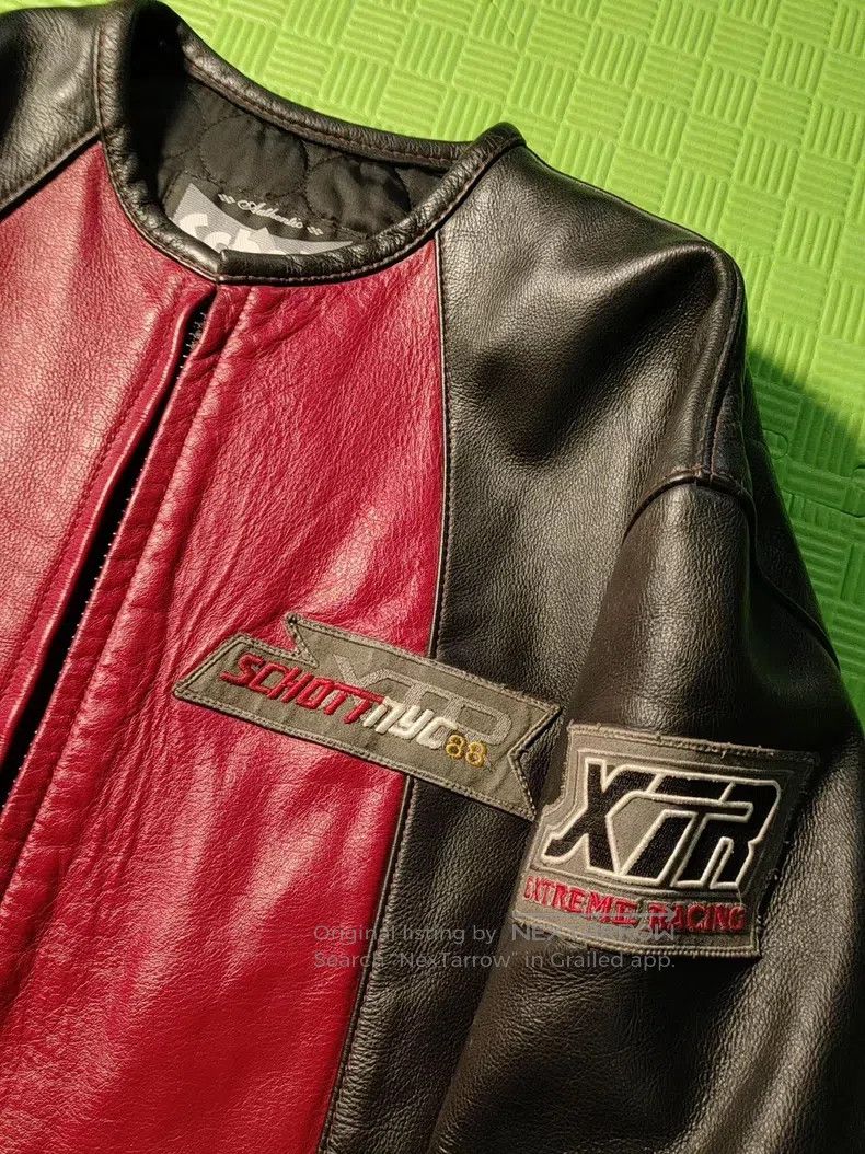 Schott Schott Black and red color-blocked motorcycle leather jack Size US XXL / EU 58 / 5 - 4 Thumbnail