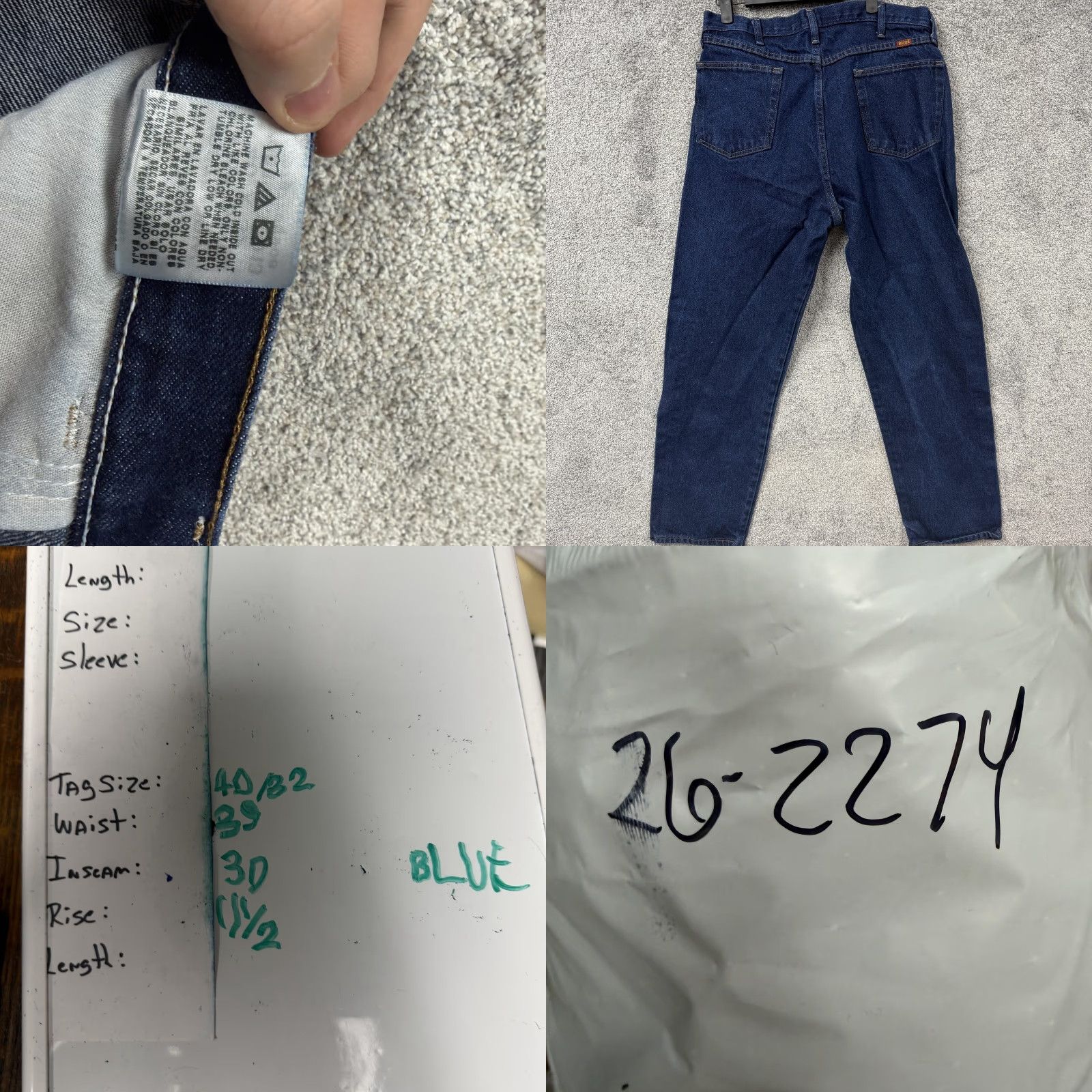 Denime Rustler Jeans Mens 39x30 Blue Relaxed Tapered Denim Dark Wash Workwear Jeans Size US 40 / EU 56 - 8 Thumbnail
