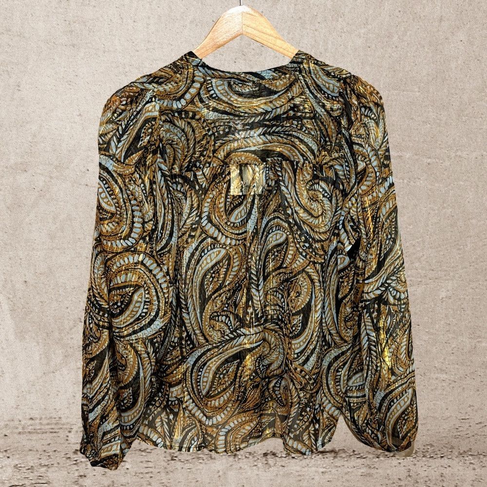 ELAN Elan Sheer Paisley Blouse with Metallic Gold NWT Size M / US 6-8 / IT 42-44 - 2 Thumbnail