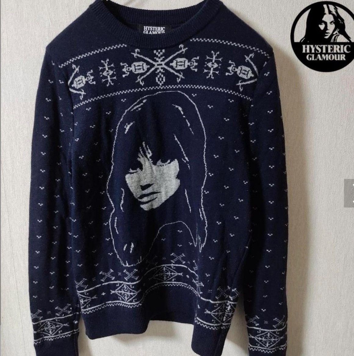 image of Hysteric Glamour Girl Knit Sweater in Navy, Men's (Size Small)