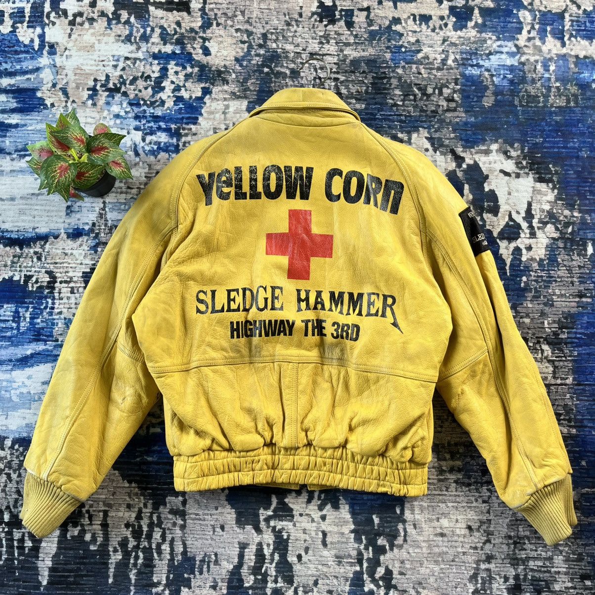 RARE Vintage Yellow Corn Sledge Hammer Leather Jacket 90s