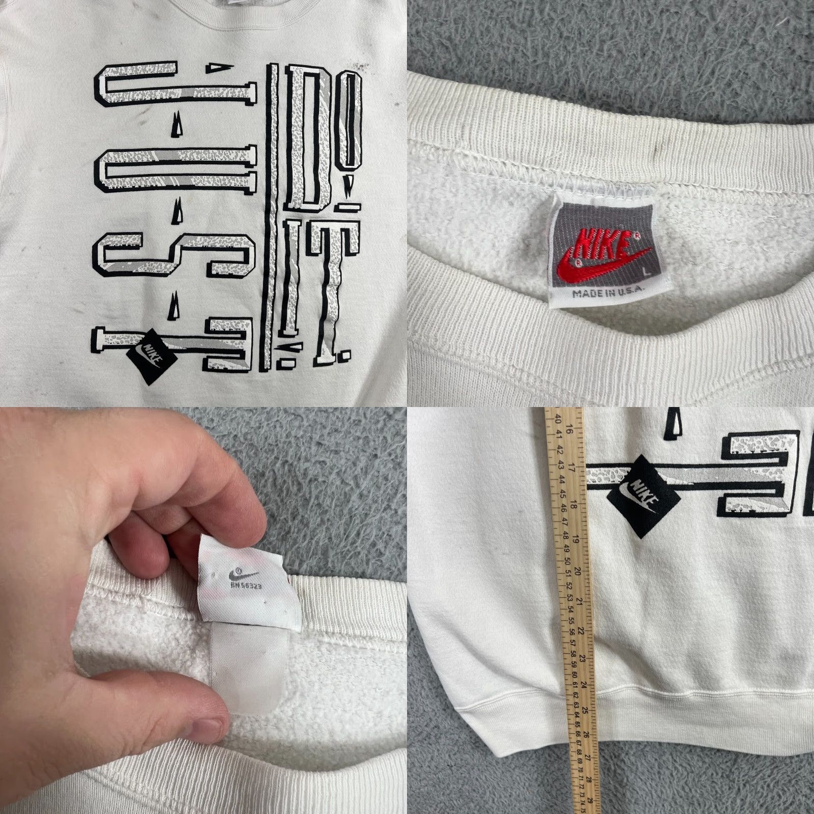 Nike VINTAGE 90s Nike Spellout Crewneck Sweatshirt XL White Just Do It Made in USA Mens Size US XL / EU 56 / 4 - 8 Thumbnail