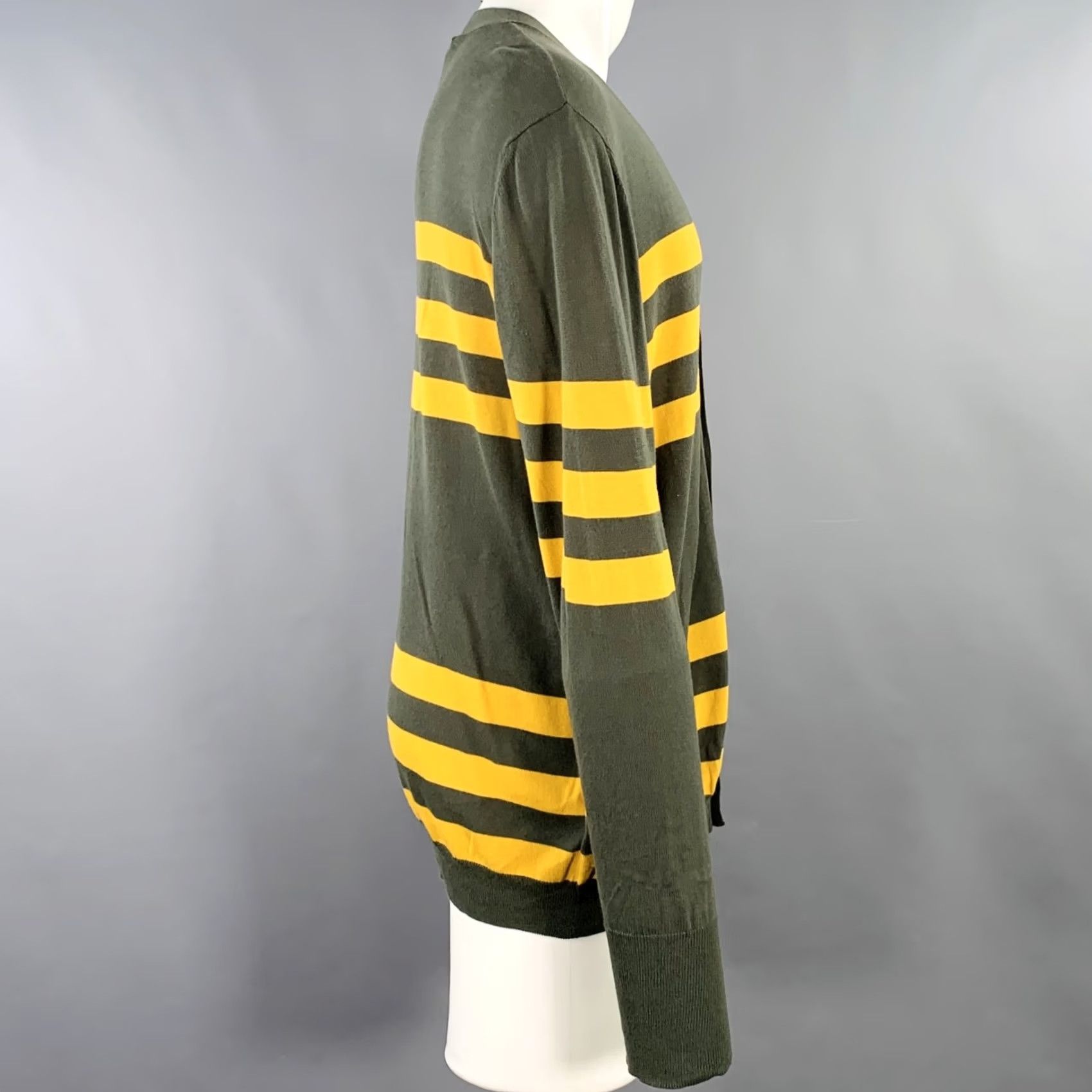 Marni MARNI Cotton Cardigan Size M Green Yellow Stripe V-Neck Size US M / EU 48-50 / 2 - 2 Thumbnail