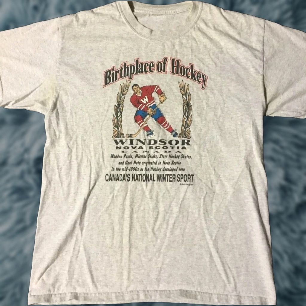 Vintage VINTAGE Canada Birthplace Of Hockey Shirt Mens L Gray 90s Grunge Sports Hockey Canada Shirt 90s Size US L / EU 52-54 / 3 - 1 Thumbnail