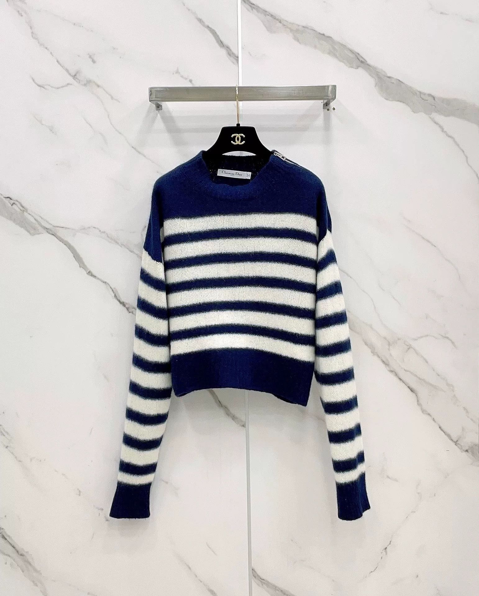 Dior Dior Navy Blue Striped Side Zip Cashmere Sweater Size XS / US 0-2 / IT 36-38 - 1 Thumbnail