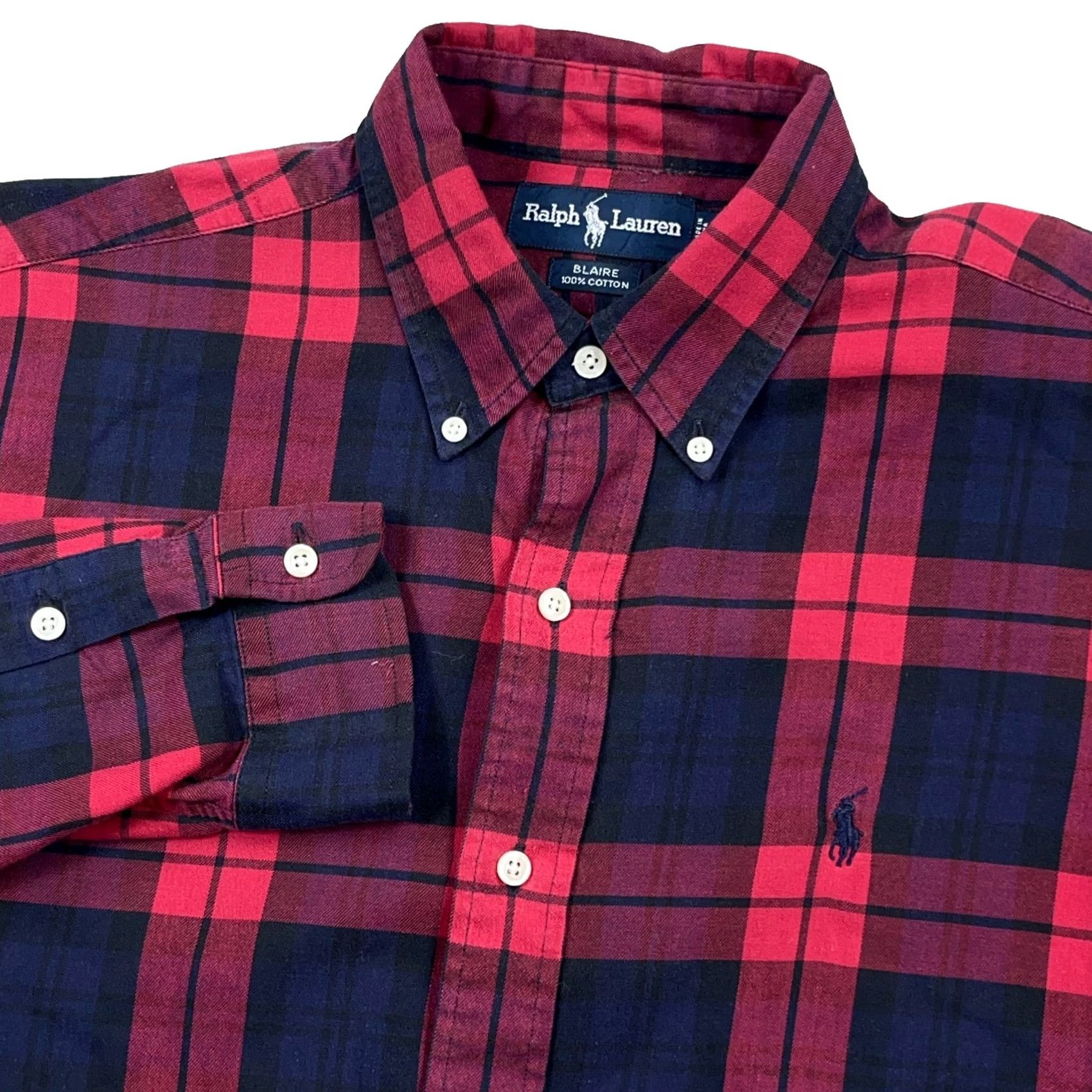 Ralph Lauren Ralph Lauren Shirt Mens M Red Men Blue Plaid Button Blake Pony Cotton Dress Size 40R - 2 Thumbnail