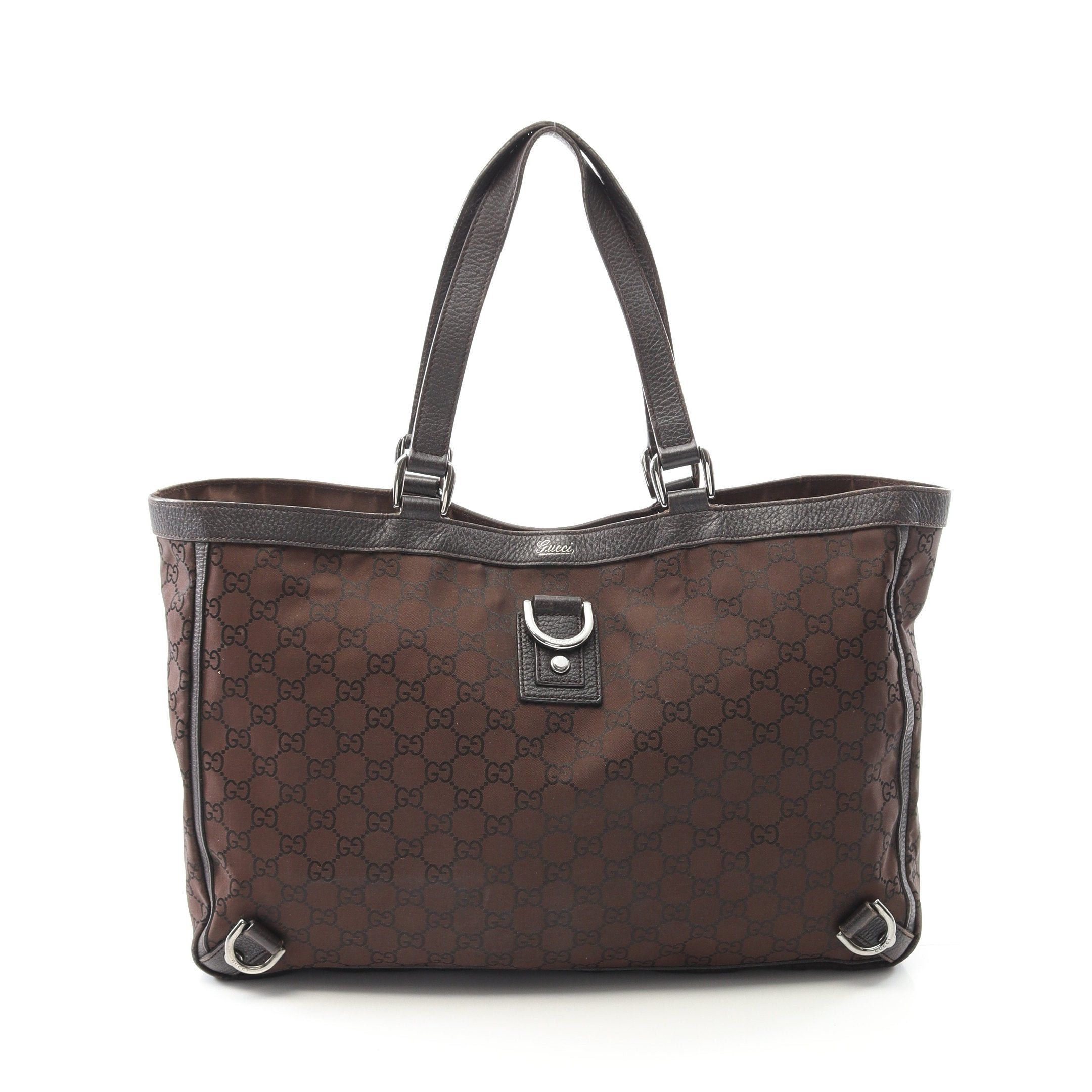Gucci Abby GG Pattern Handbag Tote Bag Nylon Leather Brown Dark in Black, Women's