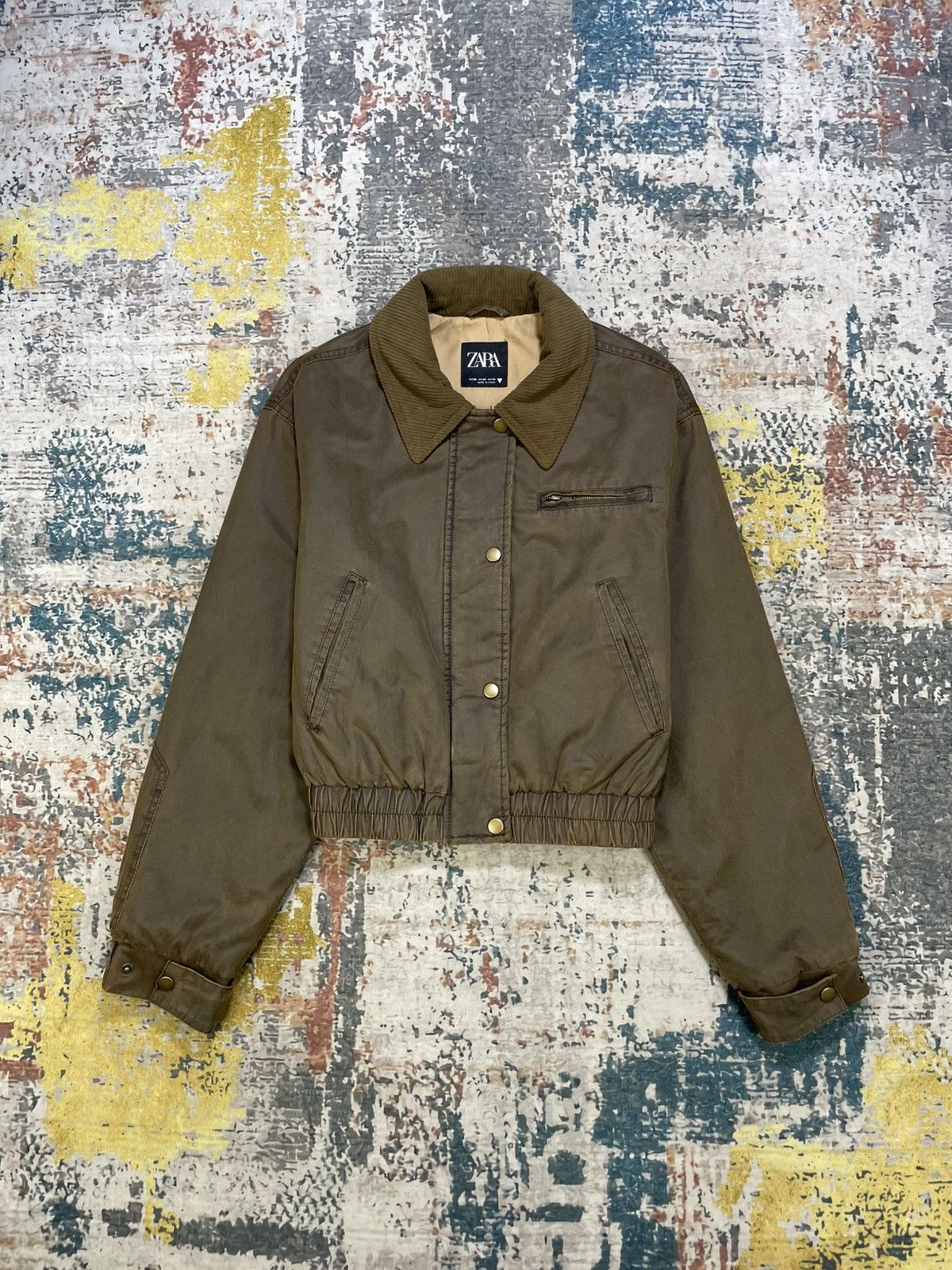 Zara ZARA Corduroy Collar Waxed Bomber Jacket Size XS / US 0-2 / IT 36-38 - 1 Thumbnail