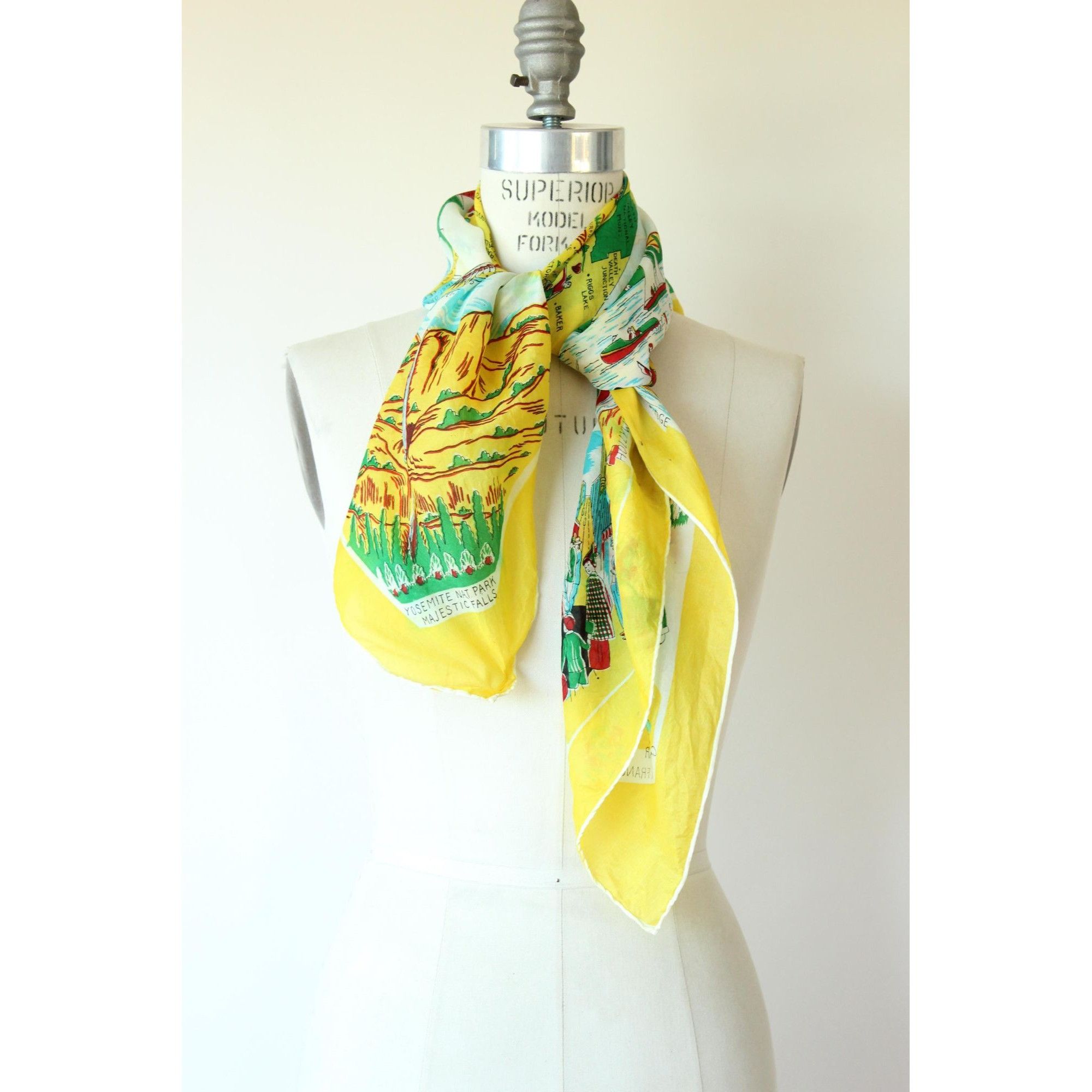 Vintage Vintage 1950s Scarf, California Map Souvenir Rayon Head Size ONE SIZE - 9 Thumbnail