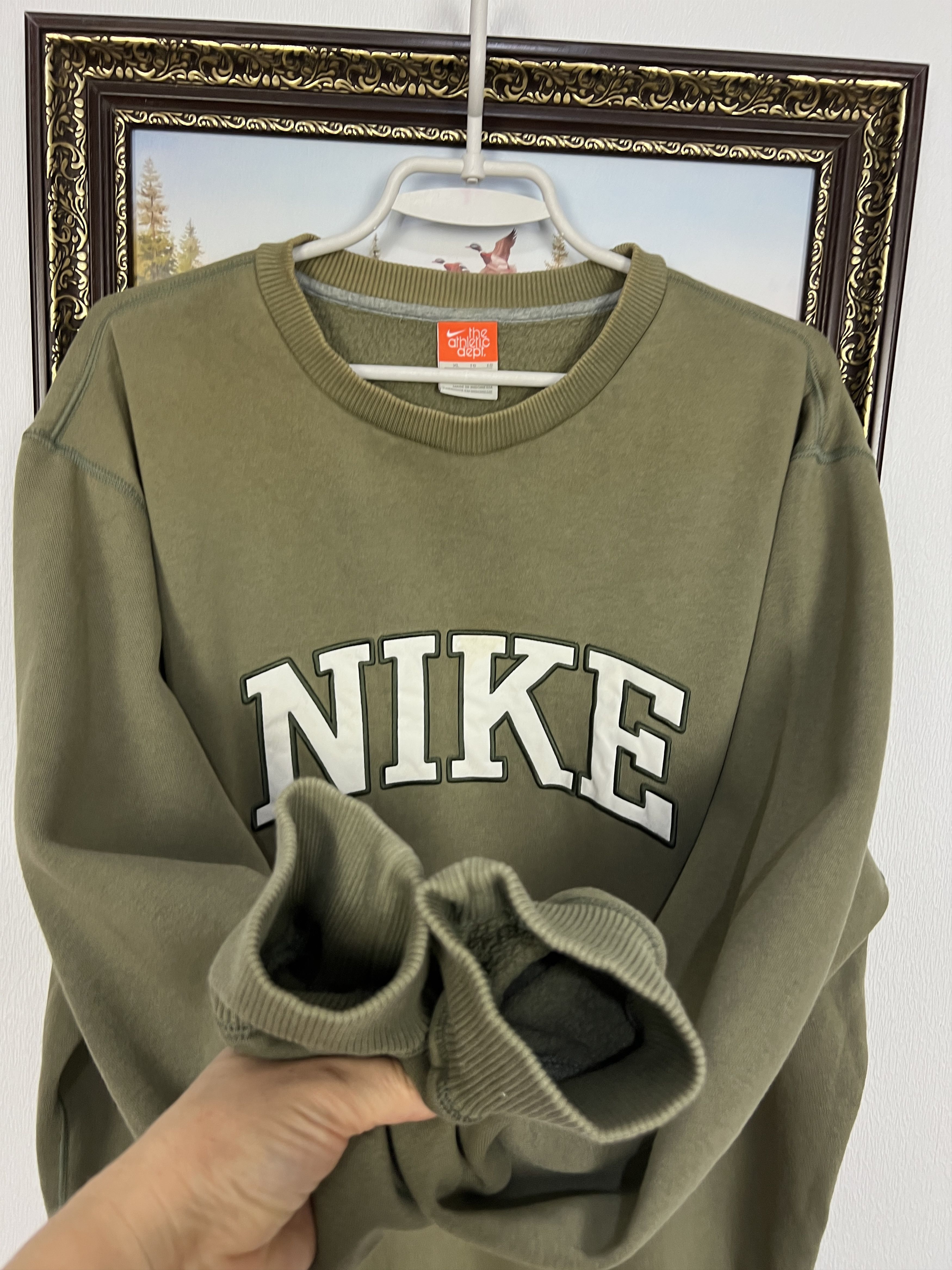 Nike Vintage Big Logo Spell Out Swoosh Sweatshirt Khaki Crewneck Size US XL / EU 56 / 4 - 5 Thumbnail