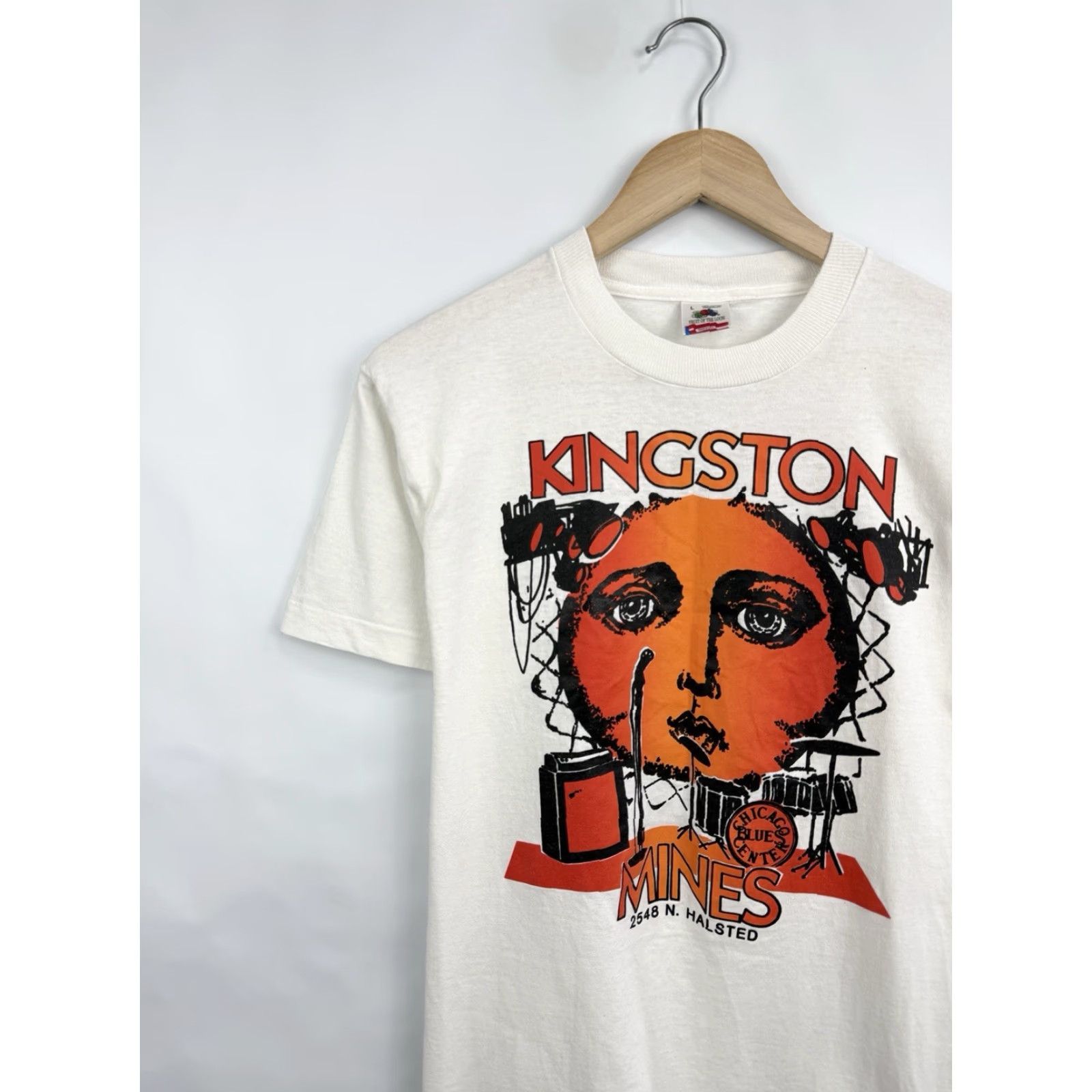 Fruit Of The Loom VINTAGE Kingston Mines Chicago Blues Center T-Shirt Mens L White 80s Fruit of the Loom Shirt Size US L / EU 52-54 / 3 - 3 Thumbnail