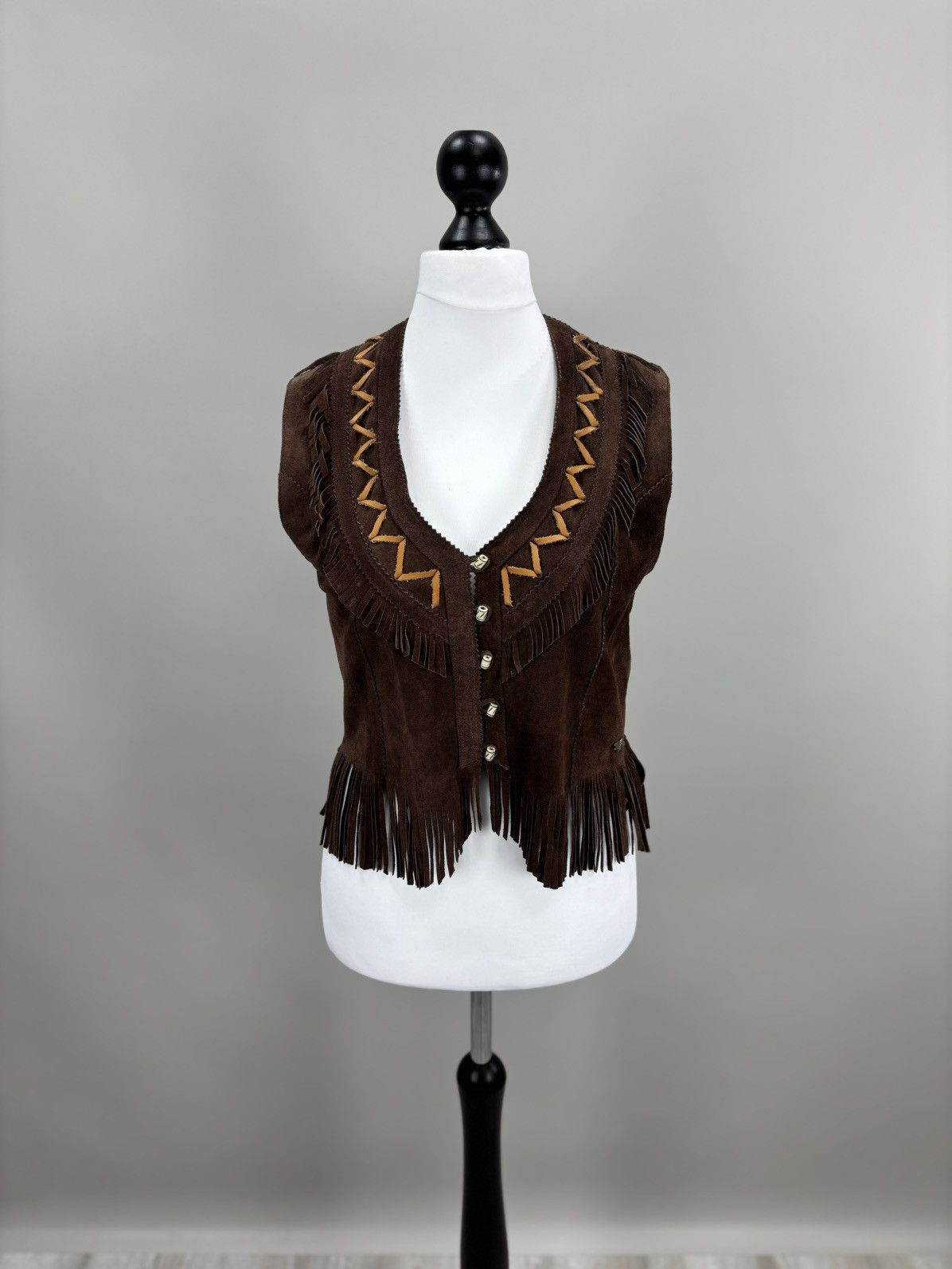 Genuine Leather × Leather Womens leather vest western Stars Stripes Size M Color Brown Size M / US 6-8 / IT 42-44 - 1 Thumbnail