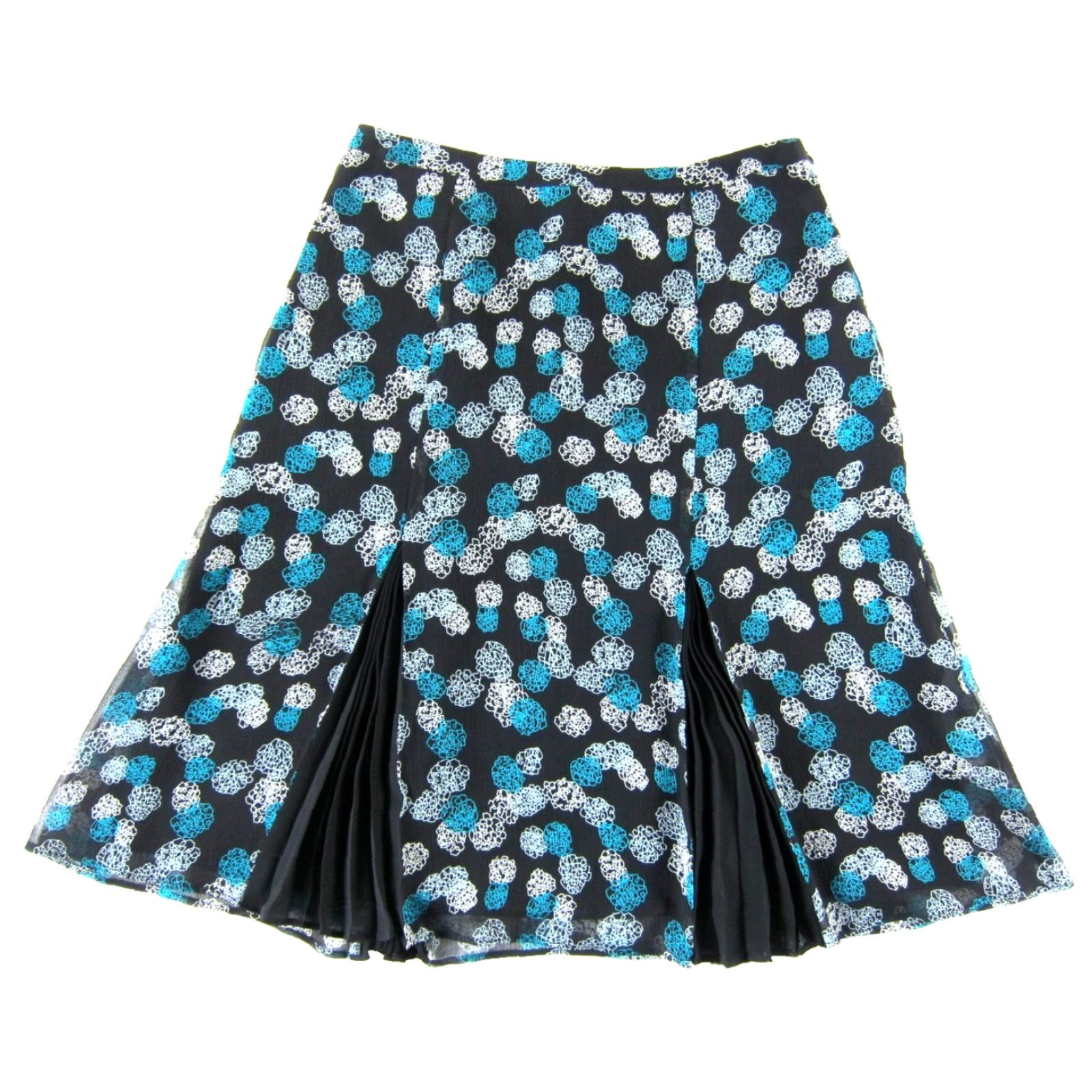 Alfani ALFANI 100% Silk Black White Blue Motif Pleated A-Line Skirt Women Size 4 Size 27" / US 4 / IT 40 - 2 Thumbnail