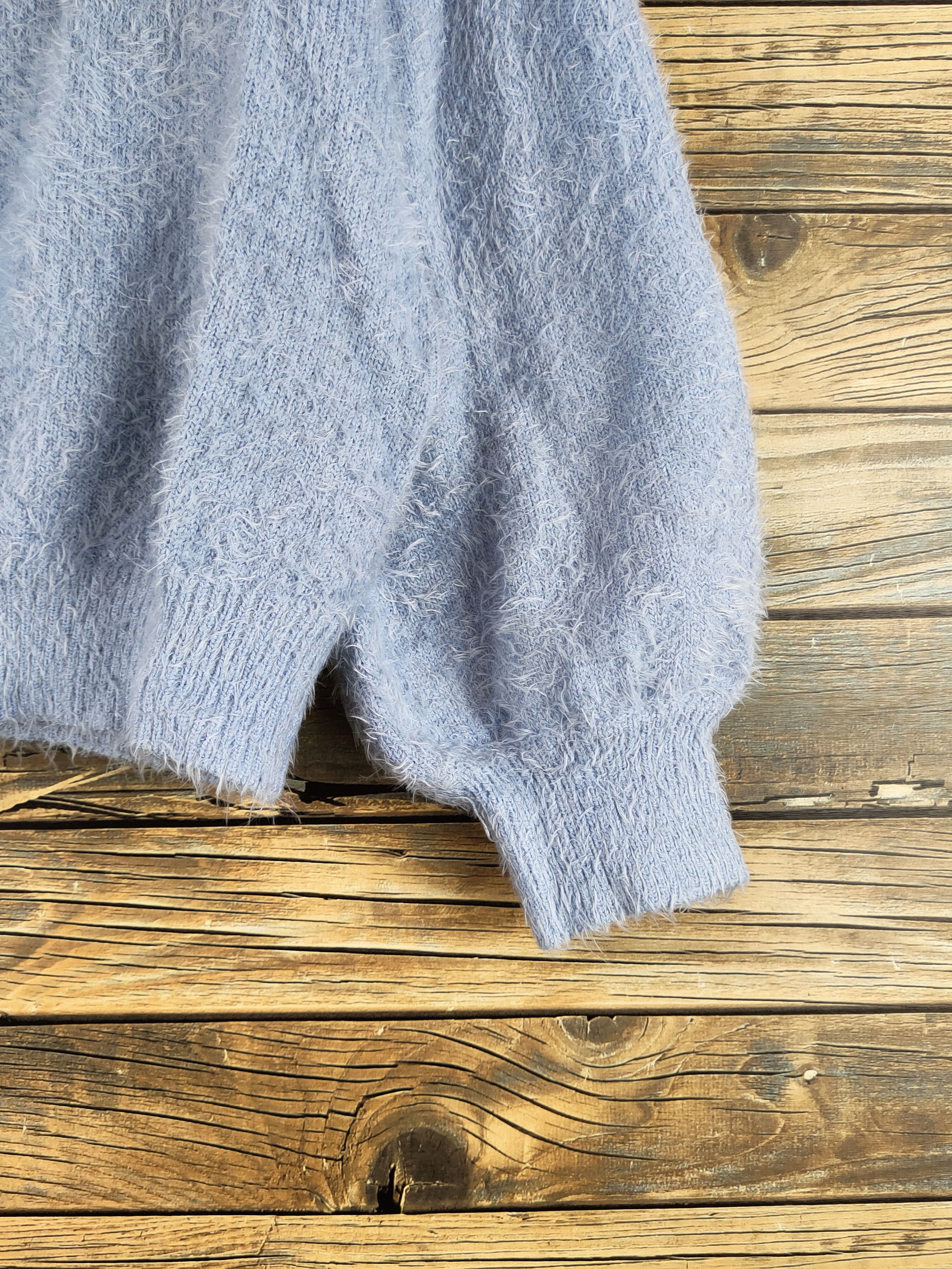 Japanese Brand Earth Music & Ecology Blue Fur Mohair Knitwear #46-549 Size S / US 4 / IT 40 - 6 Thumbnail