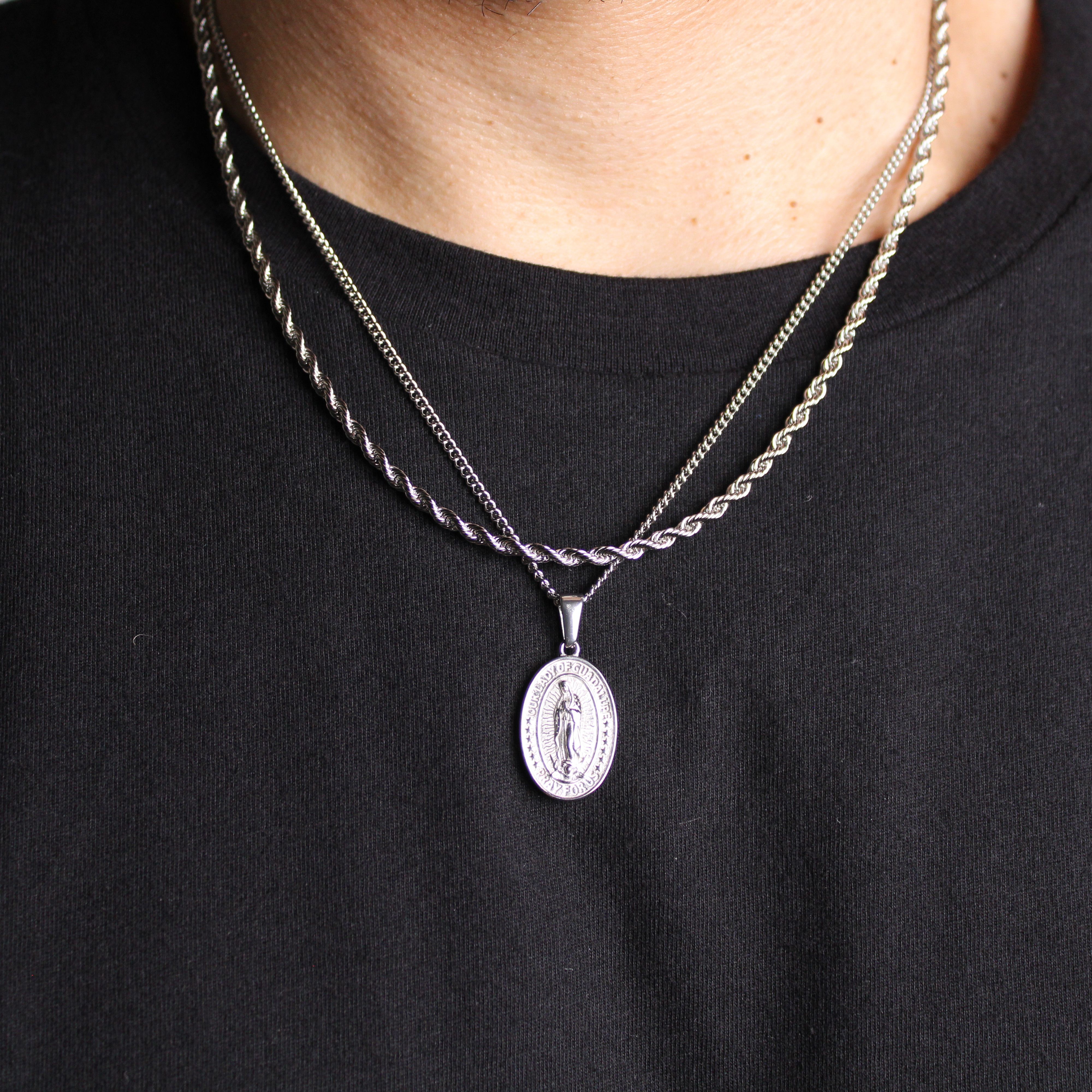 Jewelry Silver Lady of Guadalupe Pendant & 3mm Rope Chain Set Size ONE SIZE - 1 Thumbnail