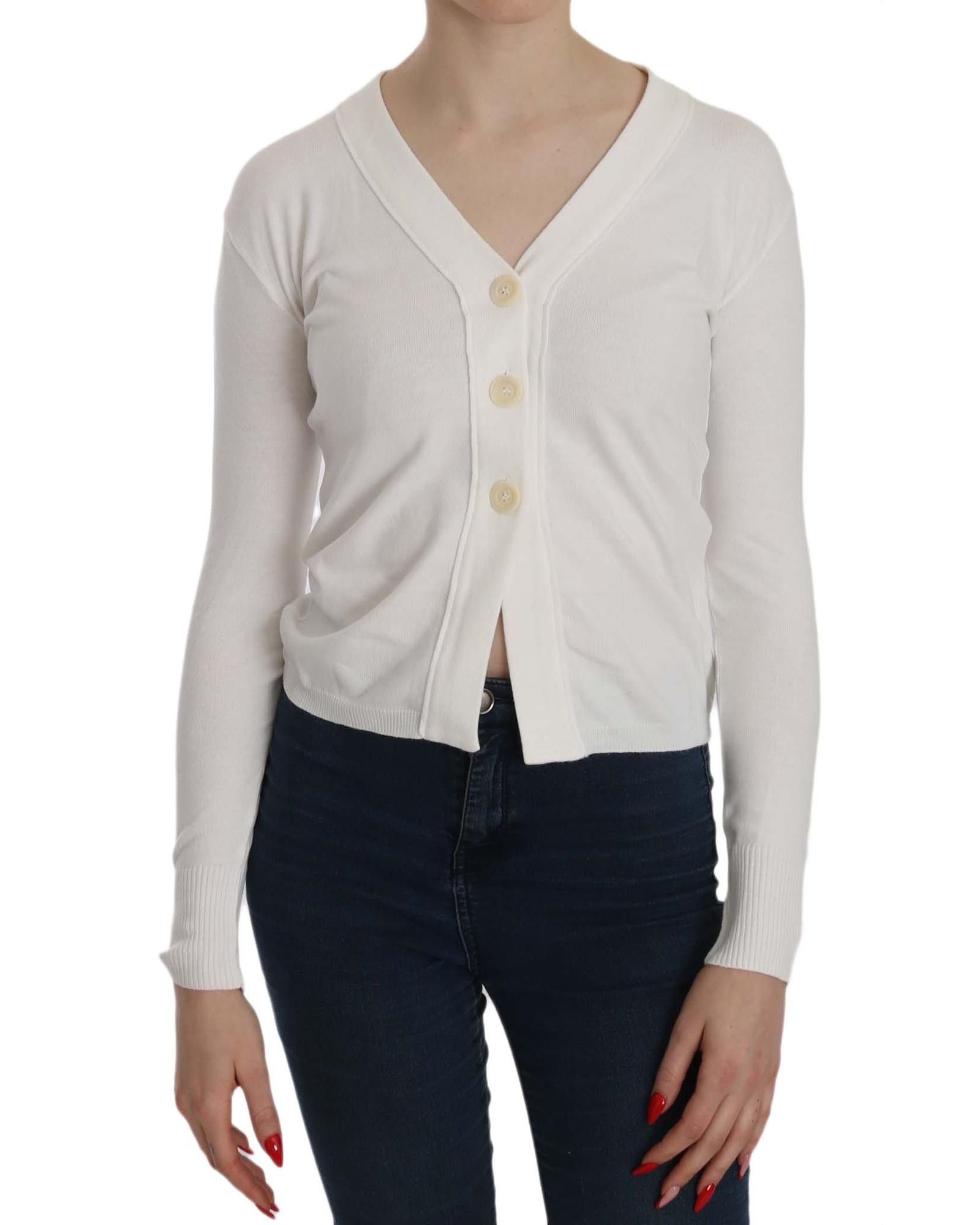 image of Byblos Gorgeous V-Neck Long Sleeve Cropped Cardigan Blouse in White, Women's (Size XS)