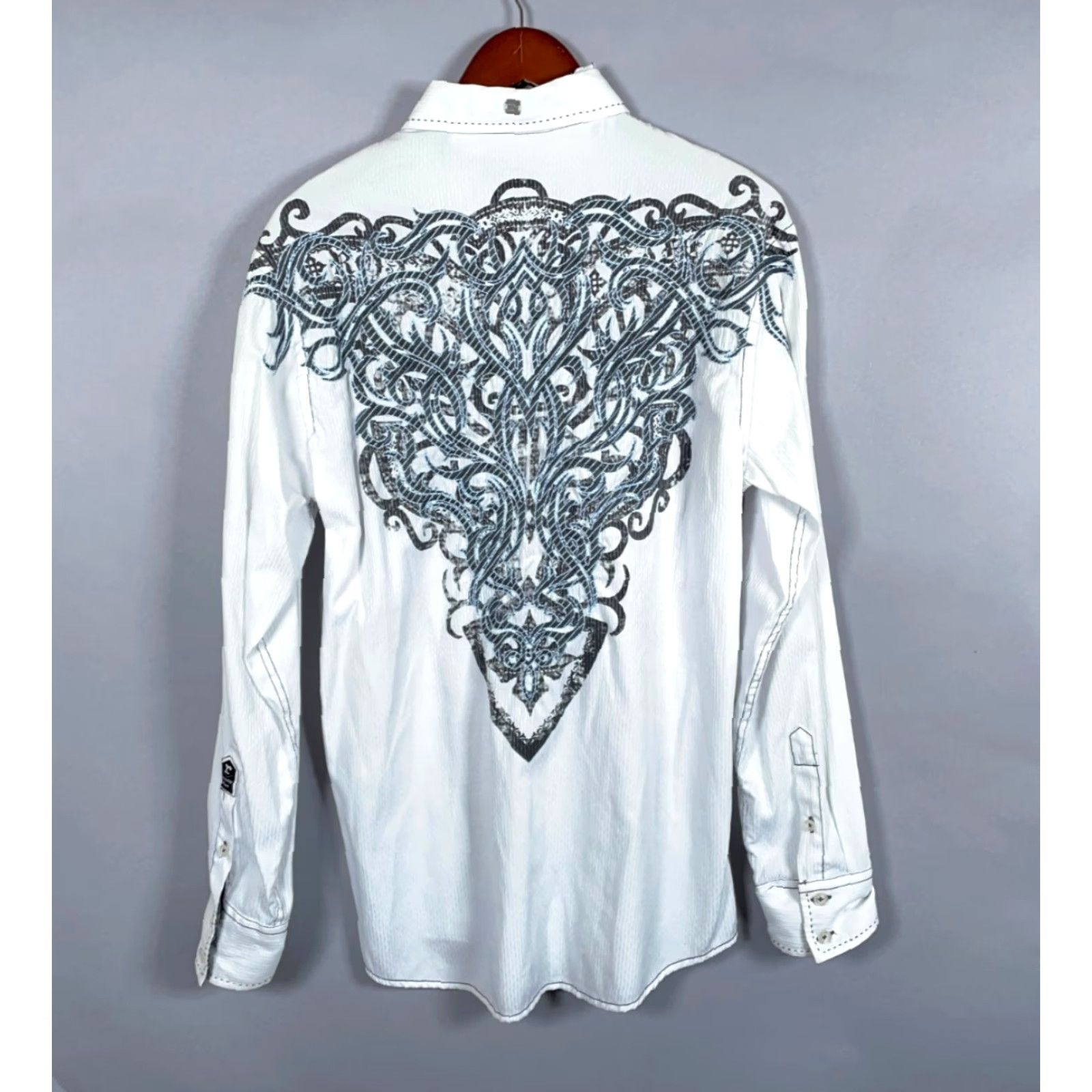 Roar VINTAGE Roar Embroidered Tribal Long Sleeve Shirt Adult Medium White Pinstripe Buckle Size US M / EU 48-50 / 2 - 2 Thumbnail